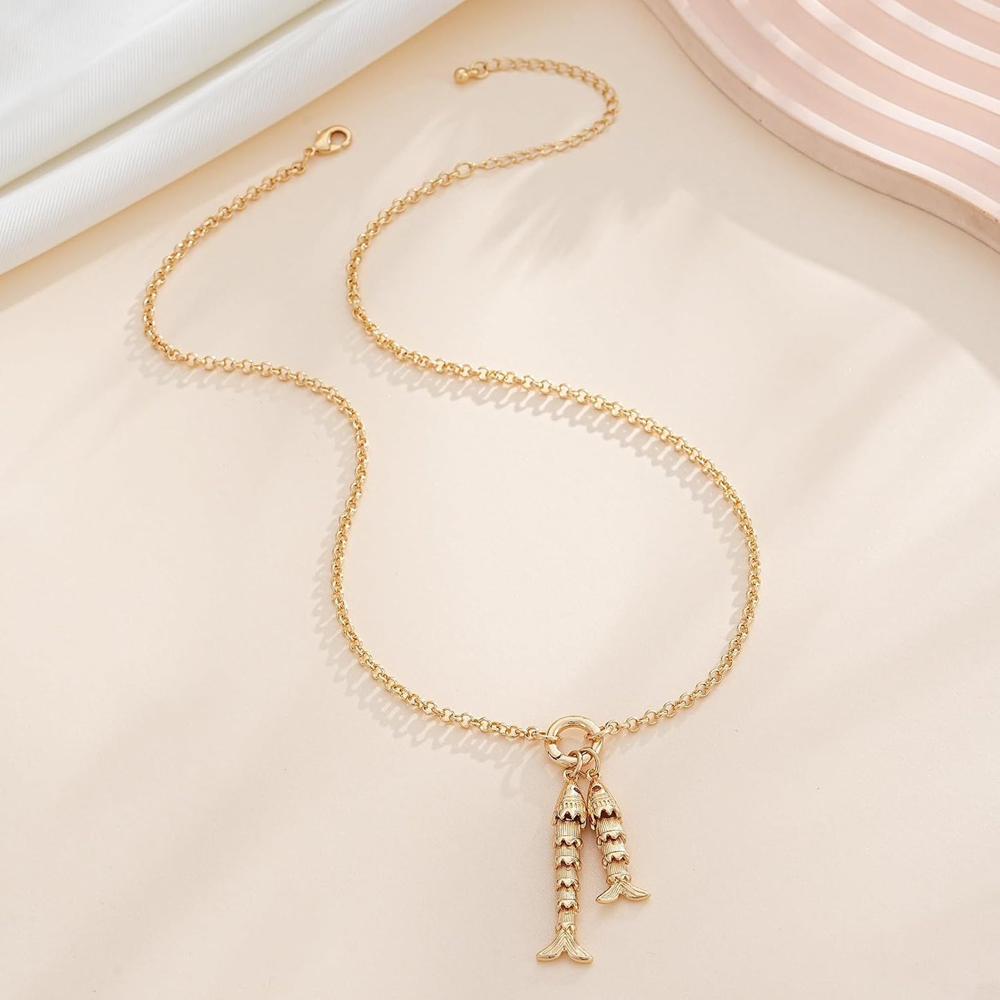 FILMOON Collar de pez para mujer, chapado en oro, colgante de pez,...