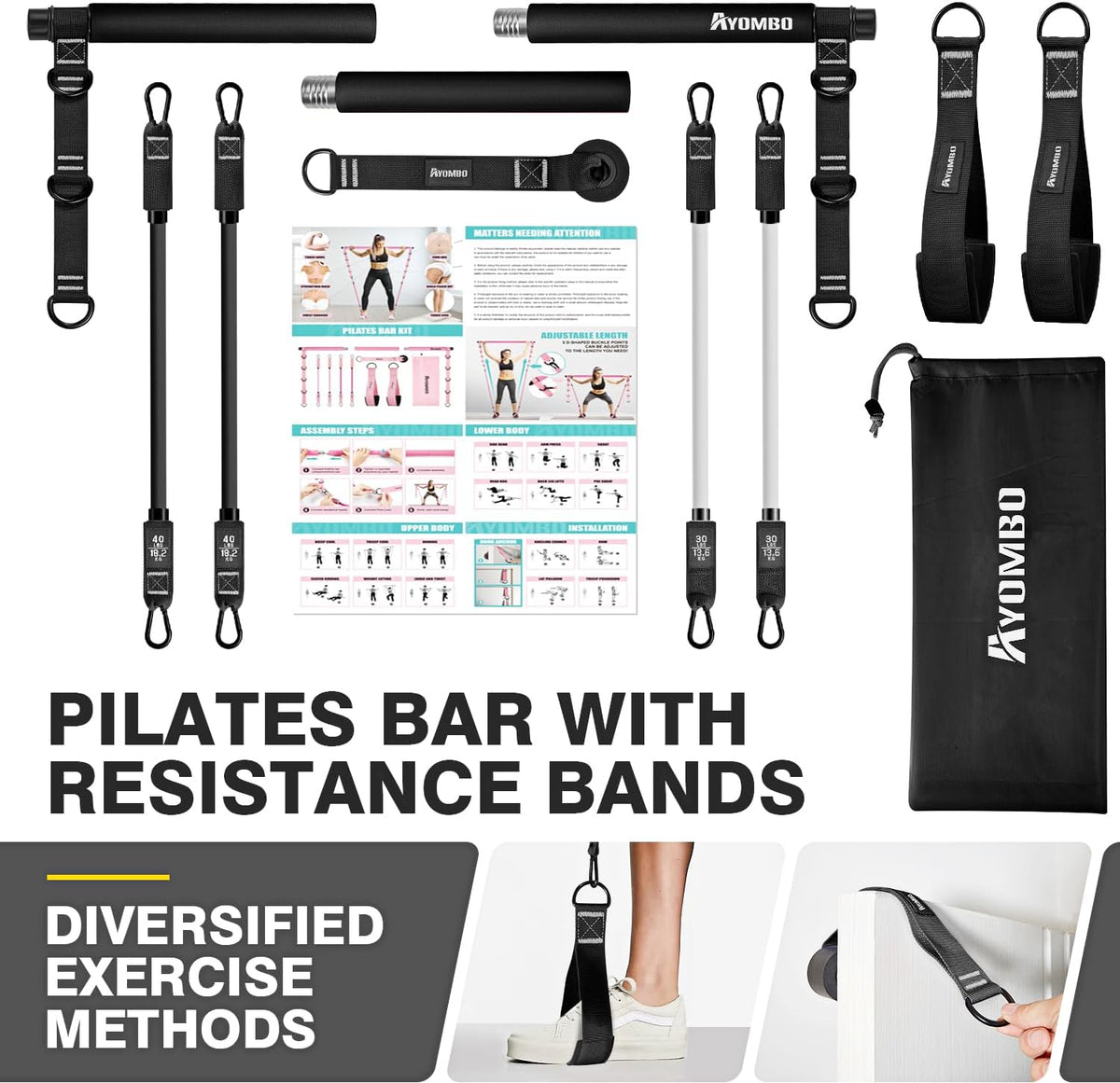 Kit de barra de pilates Ayombo con bandas de resistencia, equipo de...