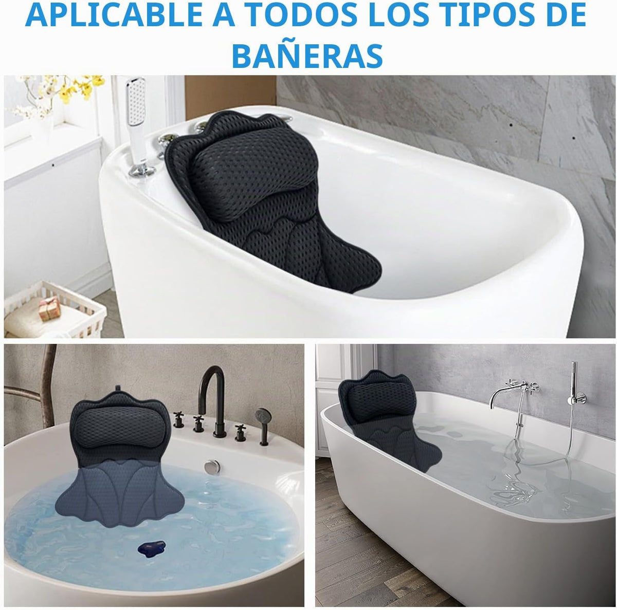 REEZEIVI Almohada de baño para tina, almohada de baño con 6 ventosa...