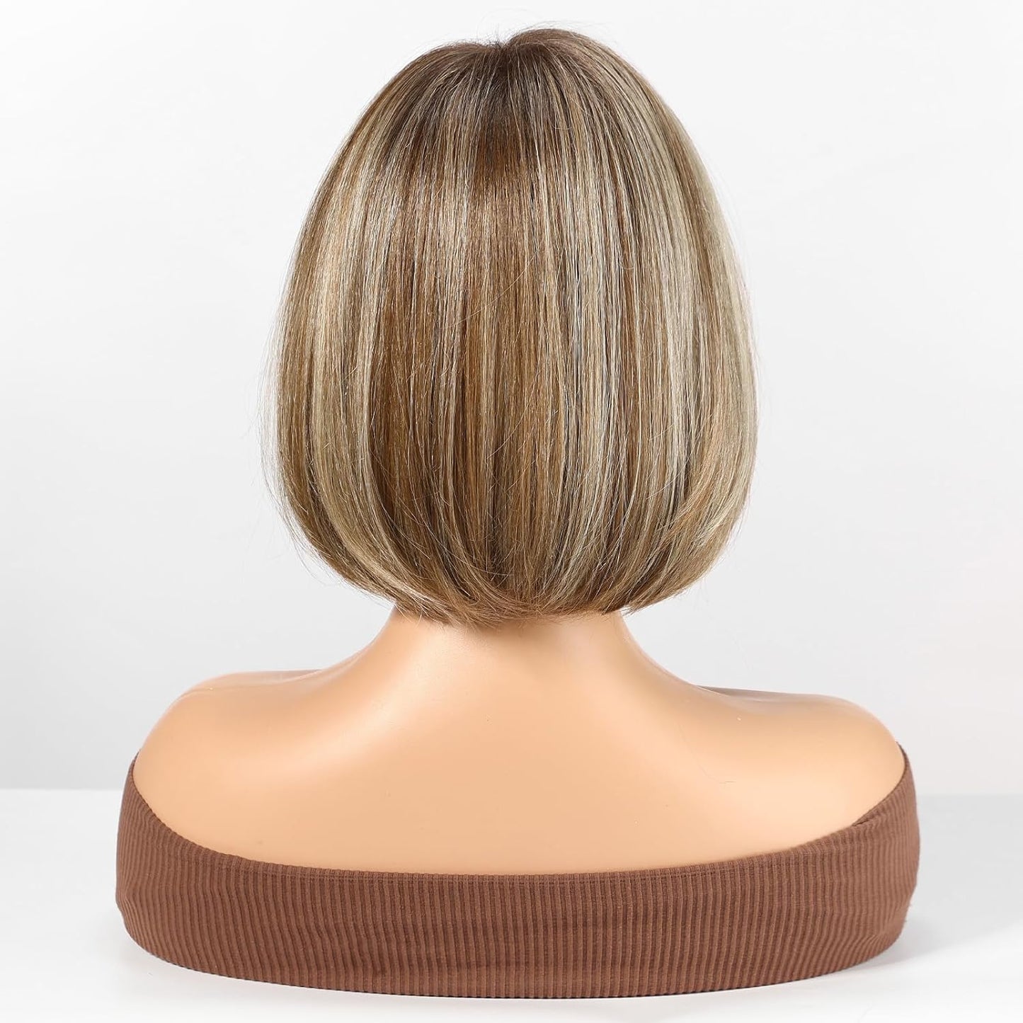 RSY - Peluca Bob de 12 pulgadas de cabello humano mezclado con fibr...