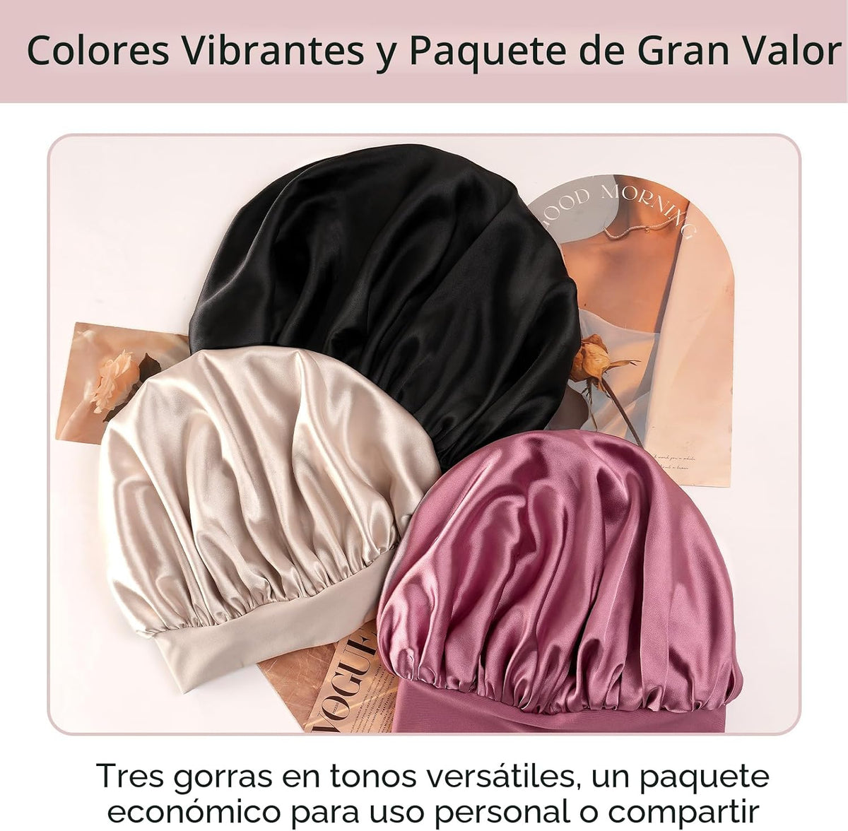 Yanideer 3 piezas Gorro de satén de seda para dormir, gorro de dobl...