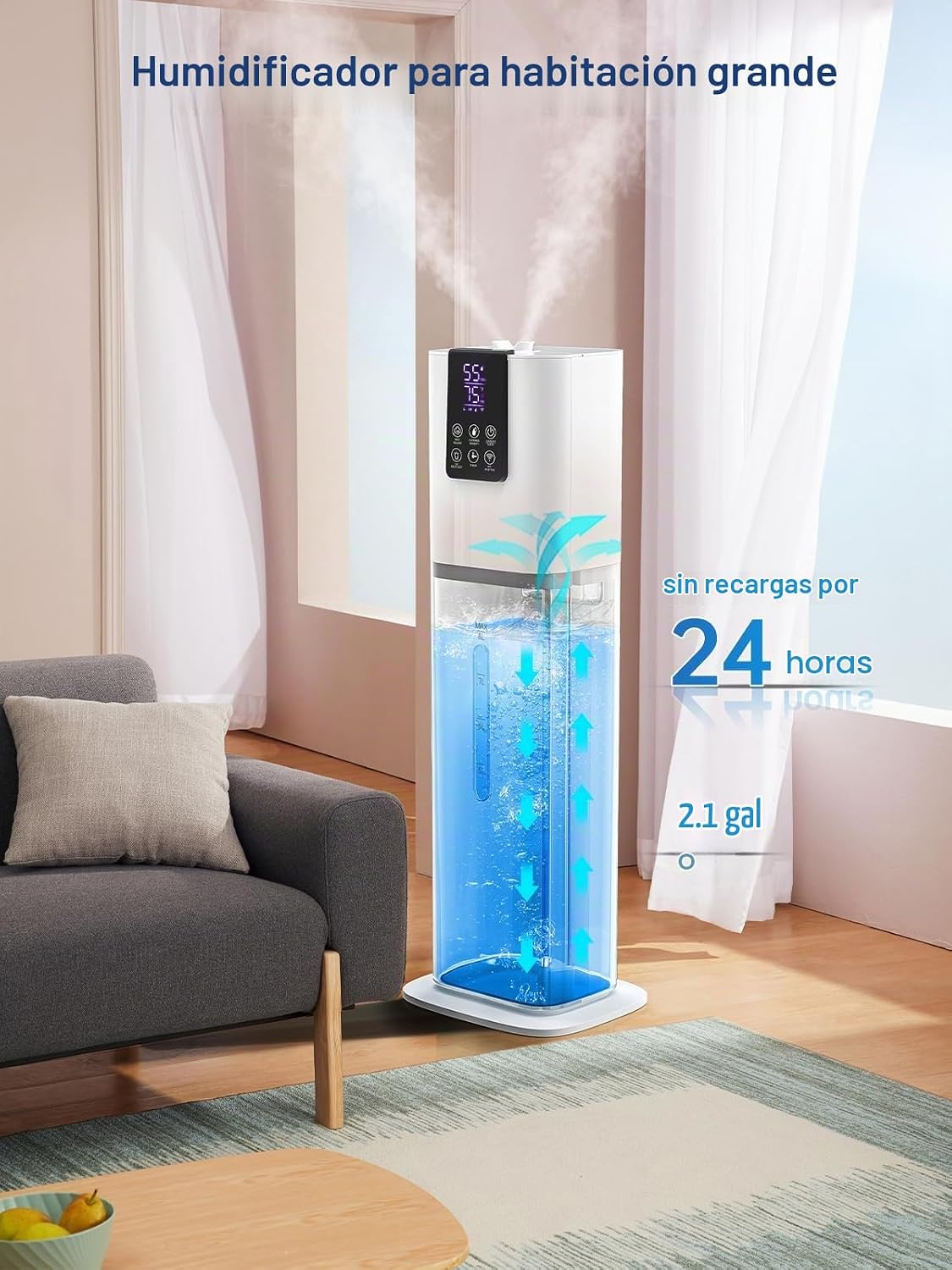 Humidificadores inteligentes de 8 L para dormitorio, habitación gra...