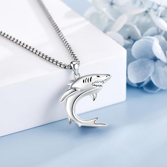 AXOMY Collar de plata de ley 925 con dije de tiburón oceánico, joye...