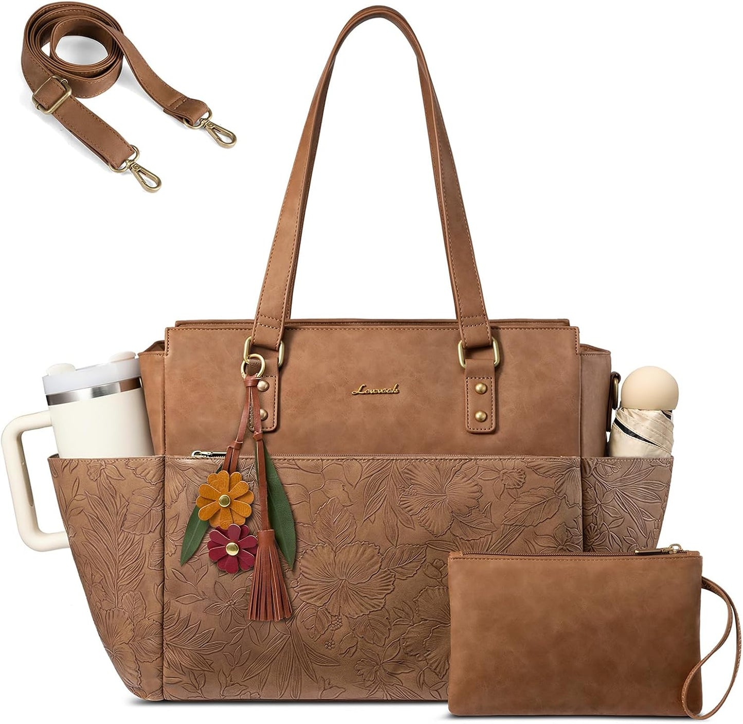 LOVEVOOK Laptop Tote Bag for Women, Vintage Work Teacher Bag with C...