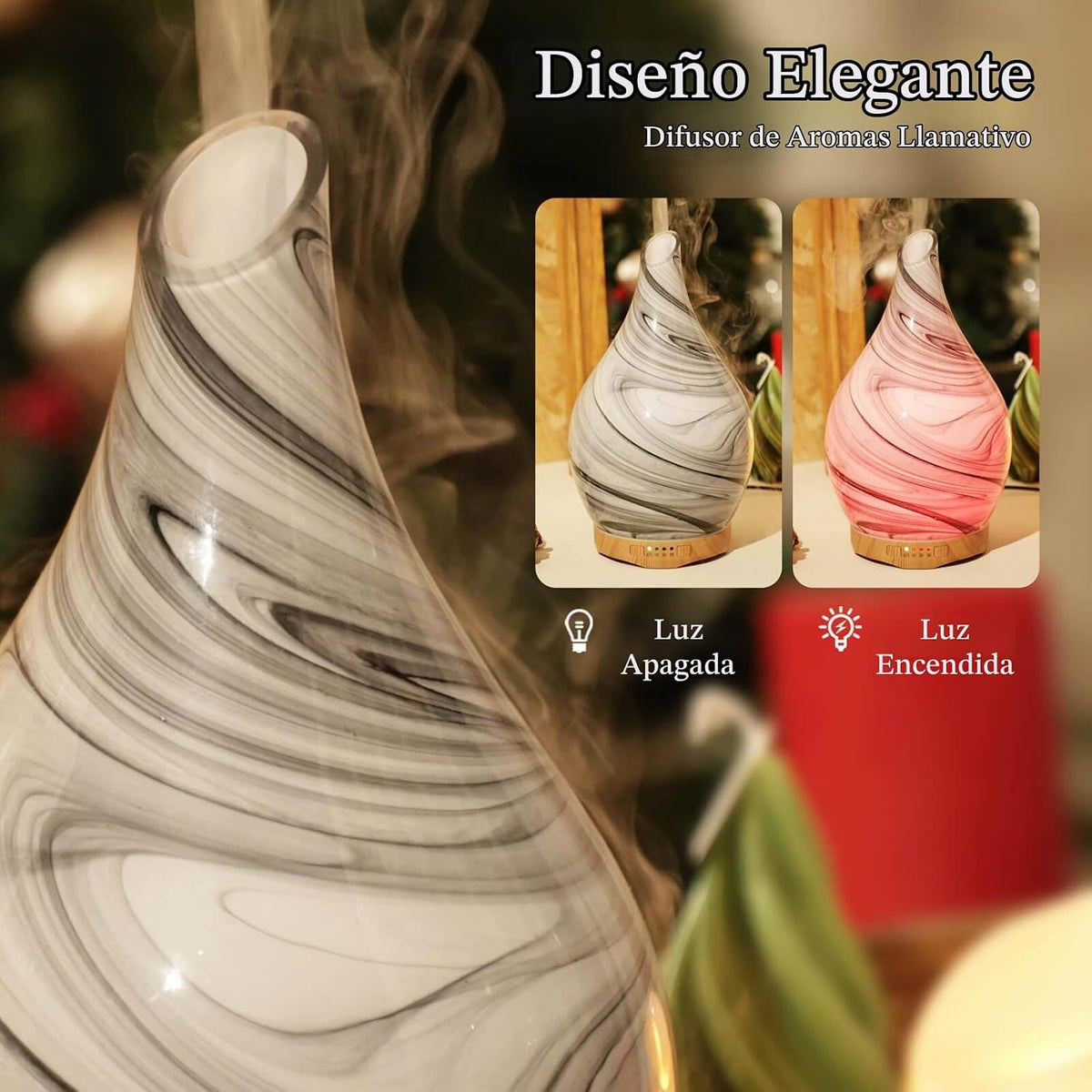 Porseme, difusor de aceite esencial de 280 ml, vidrio, cambia de co...