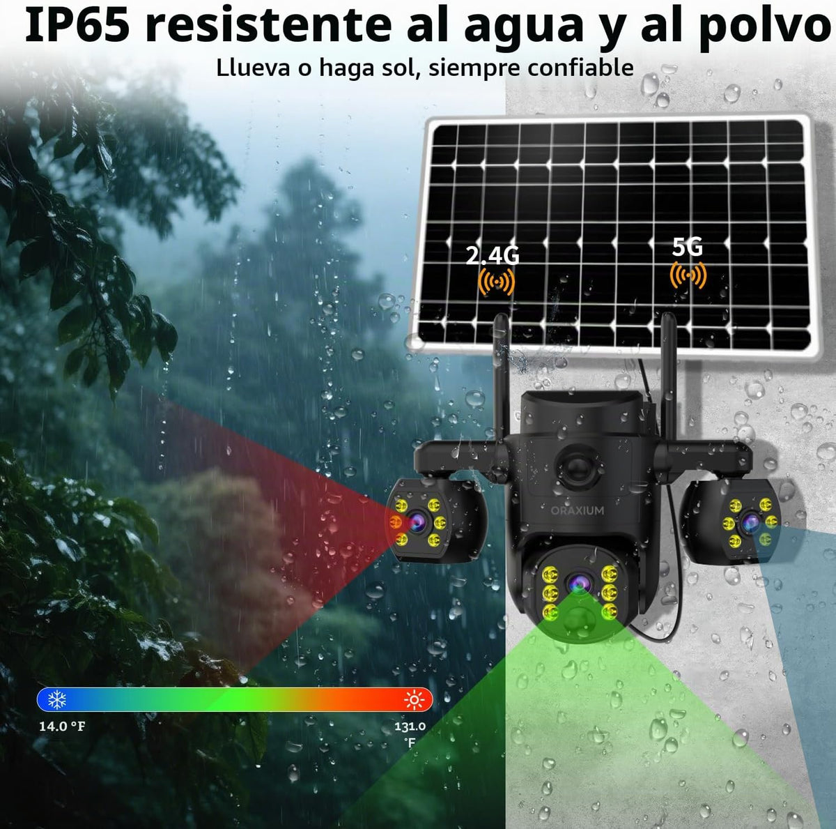 ORAXIUM Cámara de seguridad inalámbrica para exteriores de triple l...