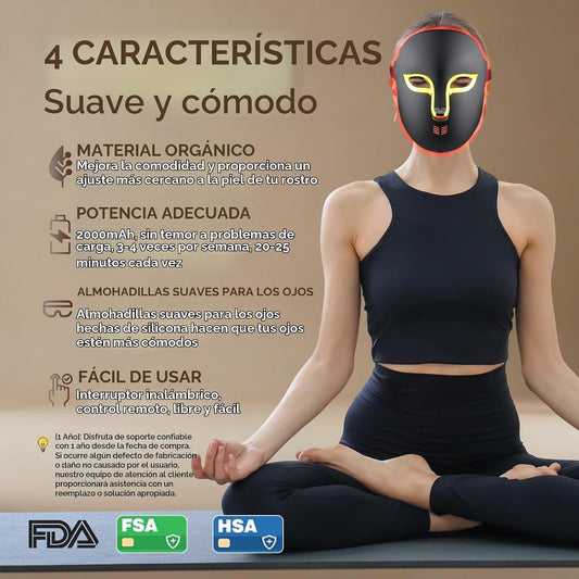 FSA - Máscara de terapia de luz roja para cara, 4 modos HSA LED, te...