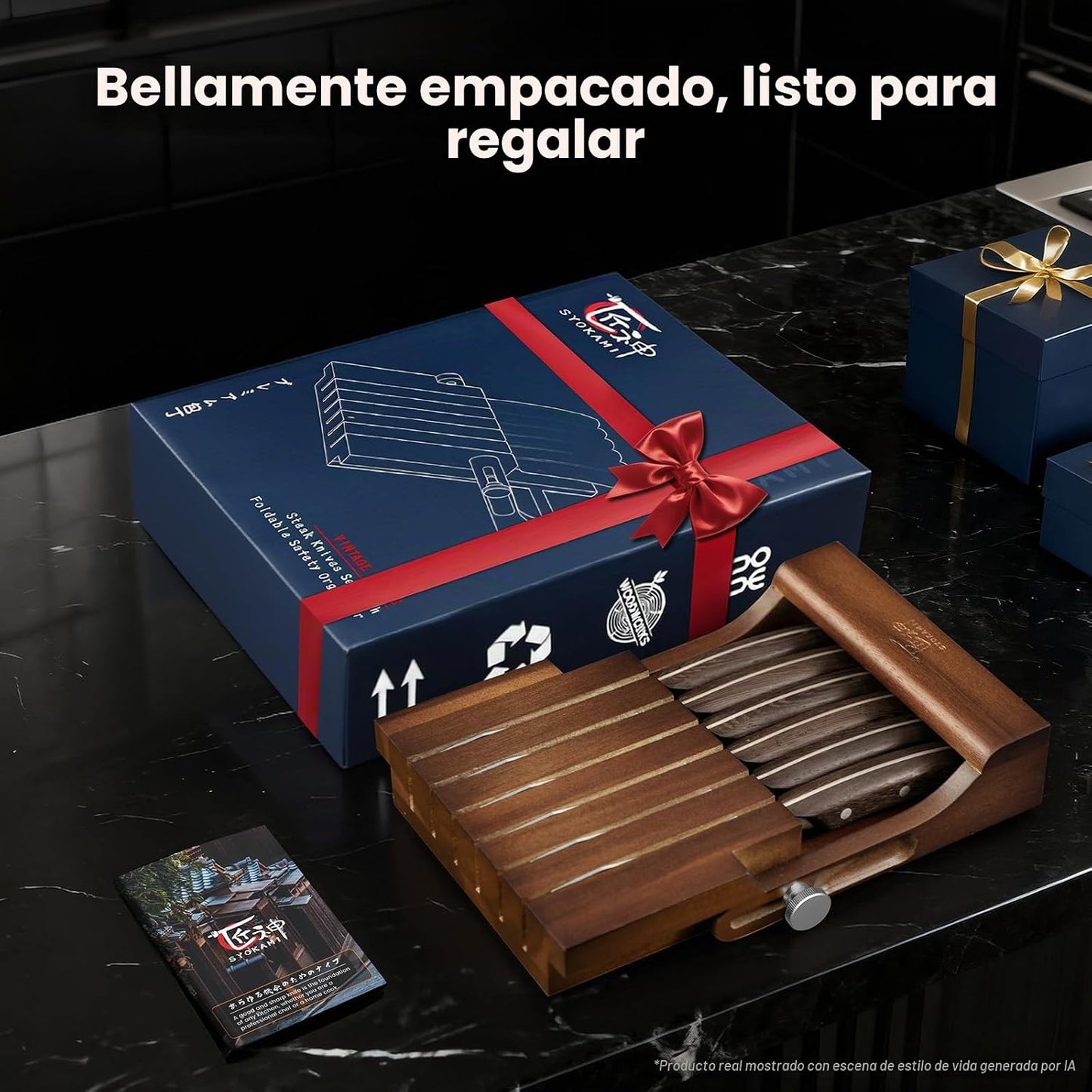 SYOKAMI 2026 Juego de 6 cuchillos para carne mejorados con bloque p...