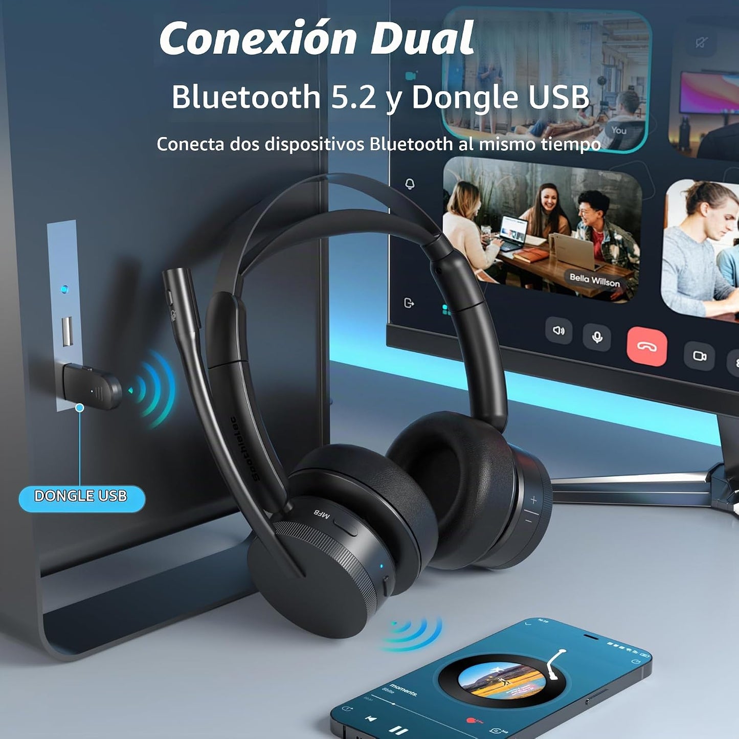 Auriculares Inalámbricos, Auriculares Bluetooth con Cancelación de...