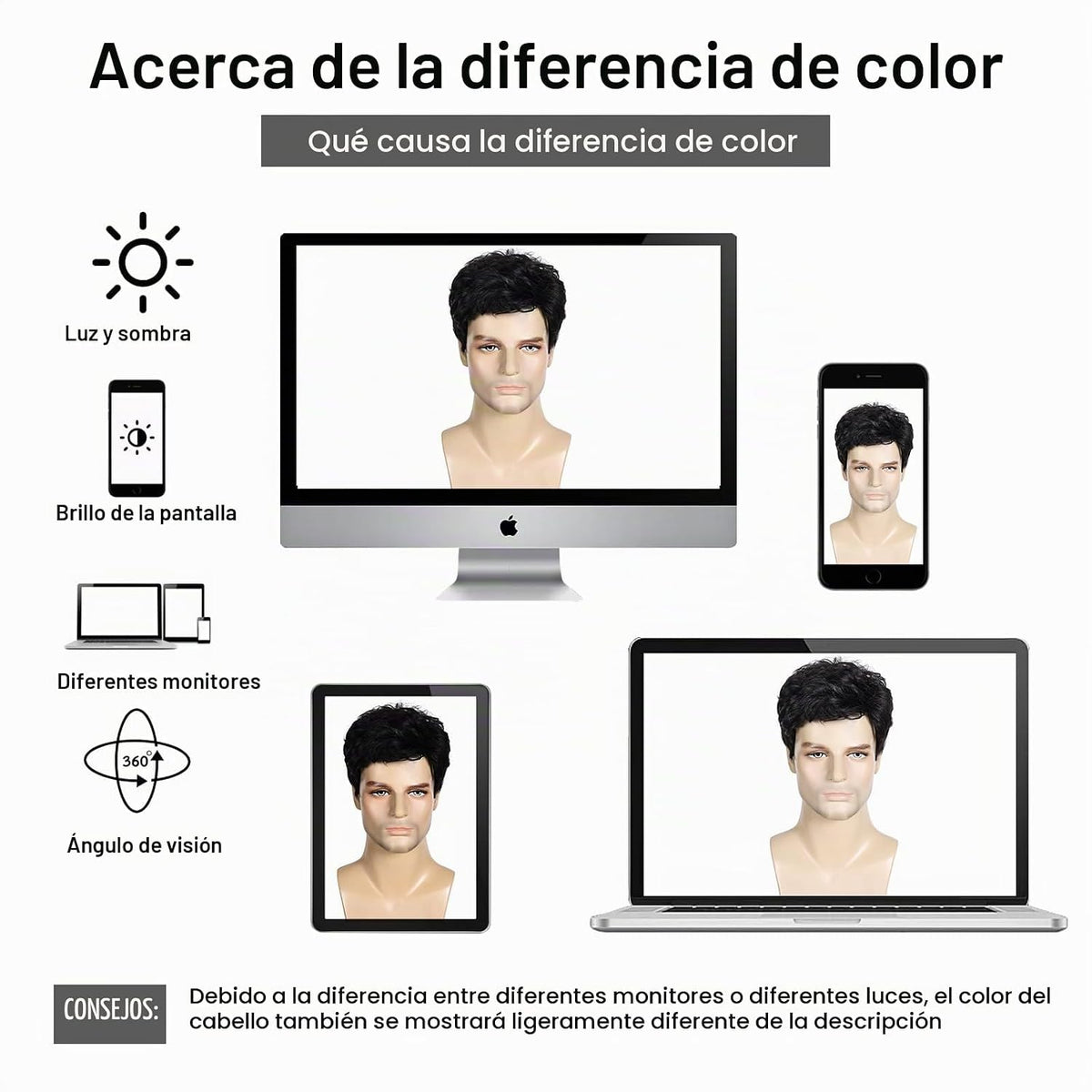 DDHAIR Peluca para hombre, pelucas cortas negras para hombres, pelu...