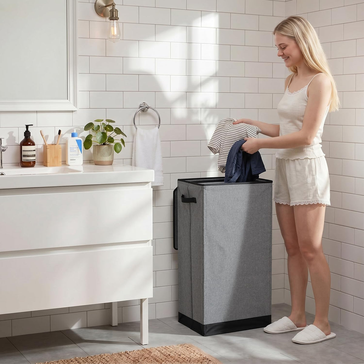 Solidi - Cesta para ropa sucia con tapa (100 litros), plegable, gra...