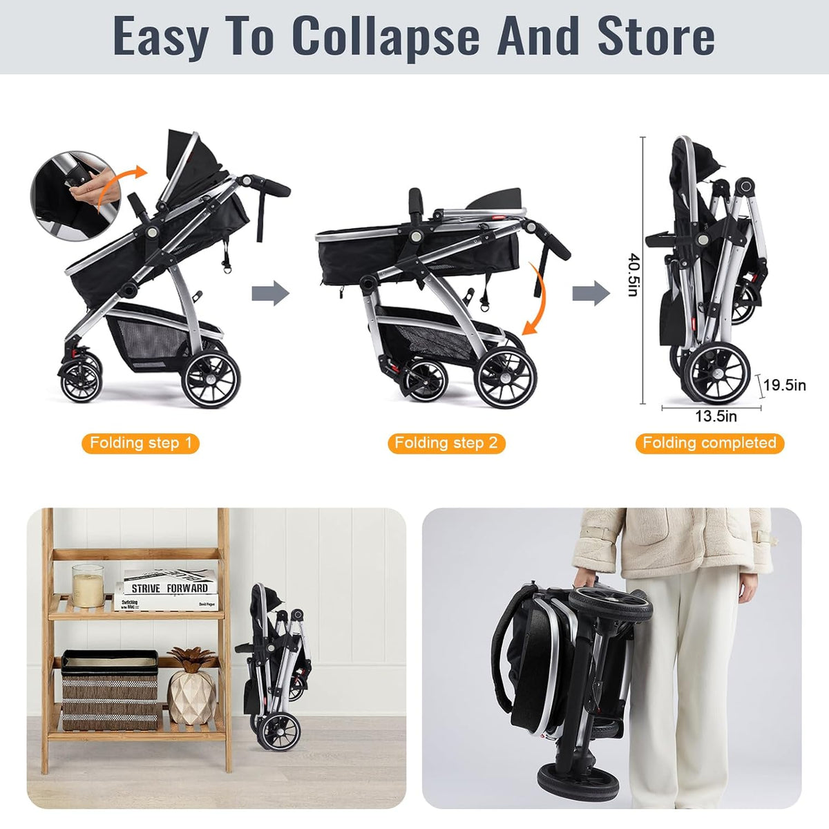 Hagaday Cochecito de bebé, asiento reversible 2 en 1 para niños peq...