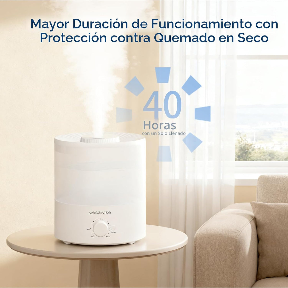 MEGAWISE Humidificador de niebla fría, tanque de 2 L, funcionamient...
