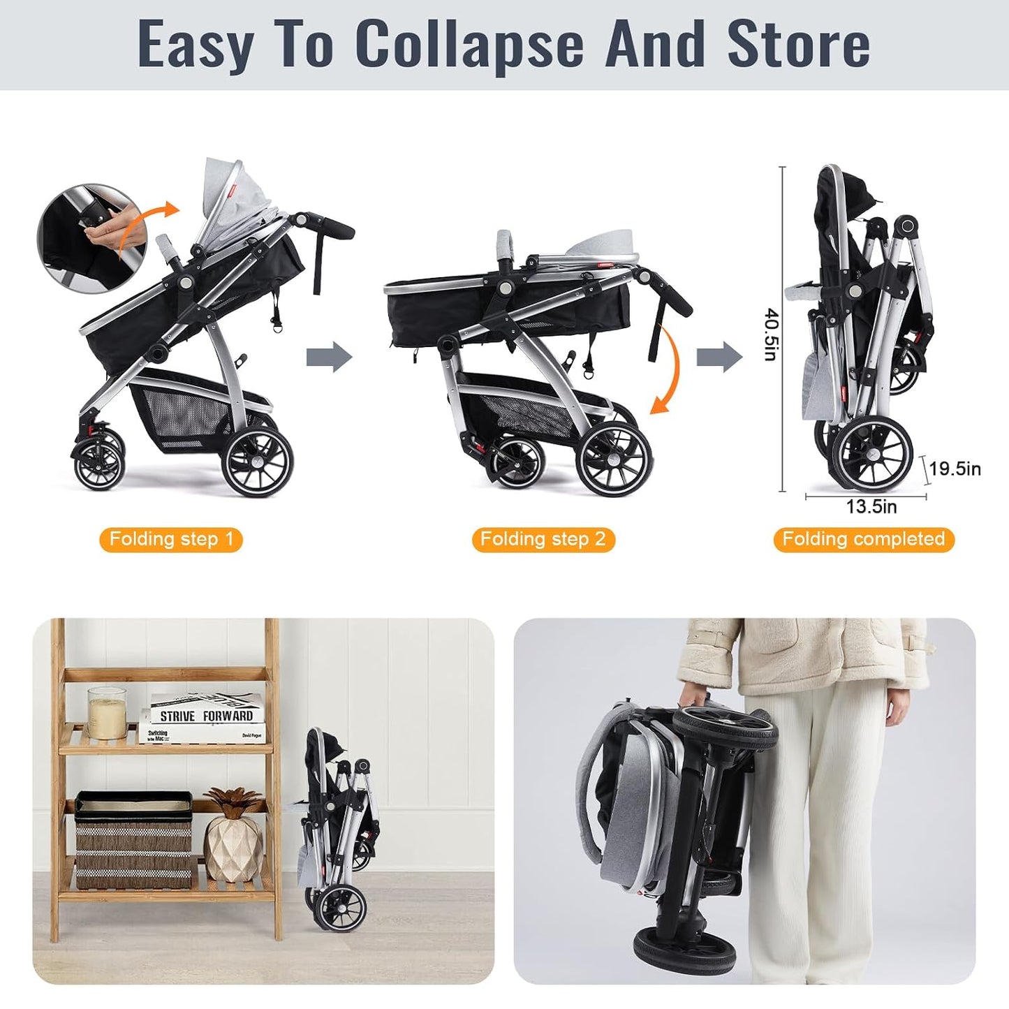 Hagaday Cochecito de bebé, asiento reversible 2 en 1 para niños peq...