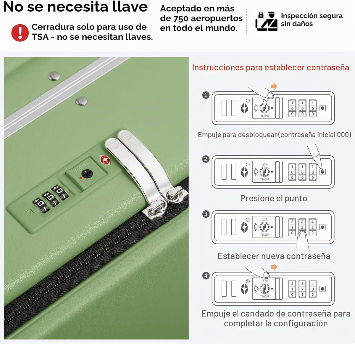 mixi Maleta de equipaje con ruedas giratorias, equipaje de viaje co...