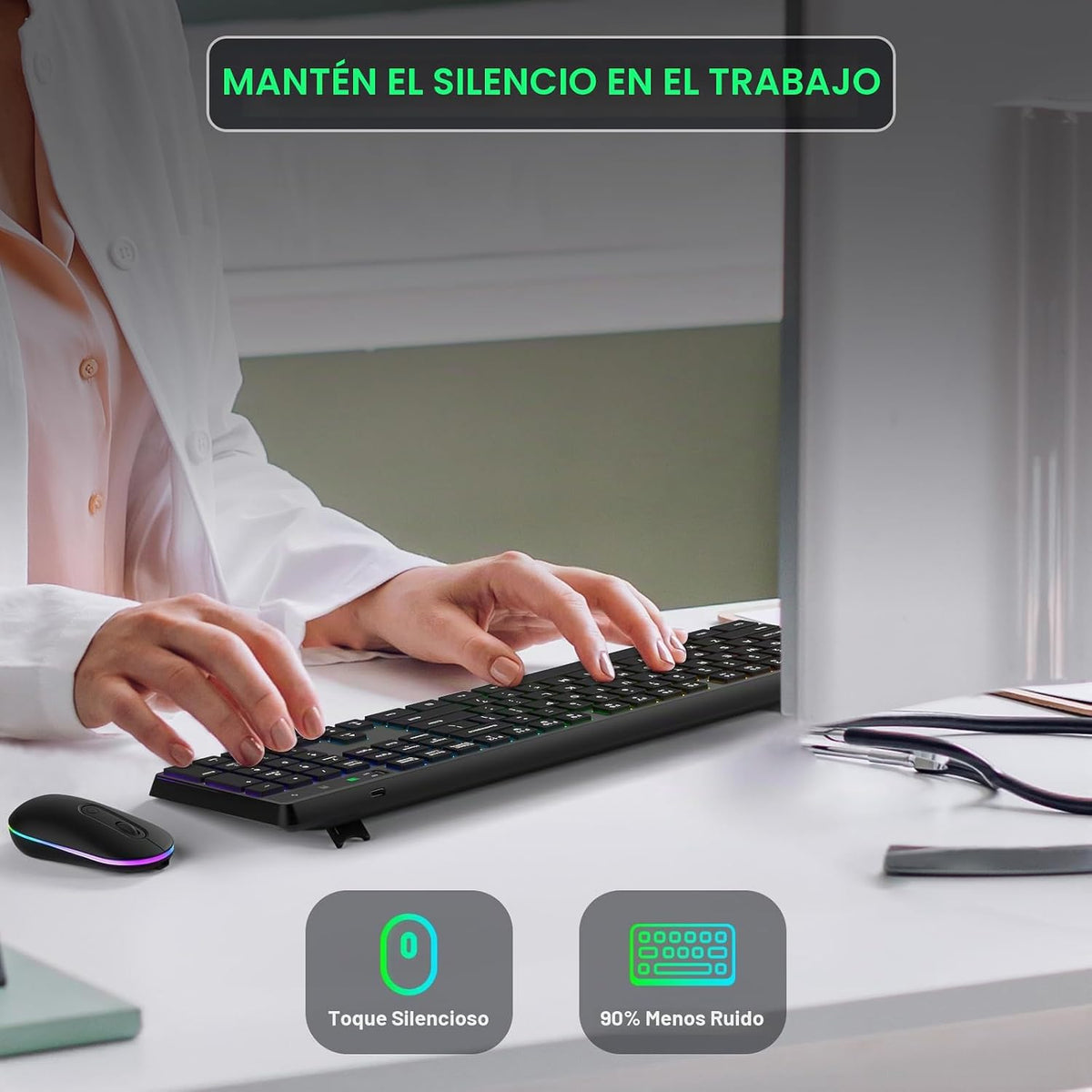 Combo de Teclado y Ratón Inalámbrico, Lovaky Teclado Ratón Ergonómi...