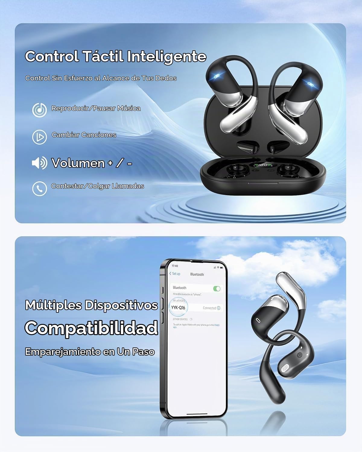 Auriculares ultra abiertos, auriculares de conducción ósea Bluetoot...