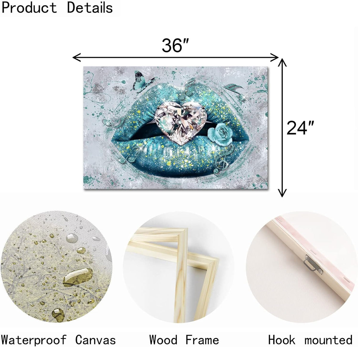 OuElegent Lienzo decorativo para pared con diseño de labios para mu...