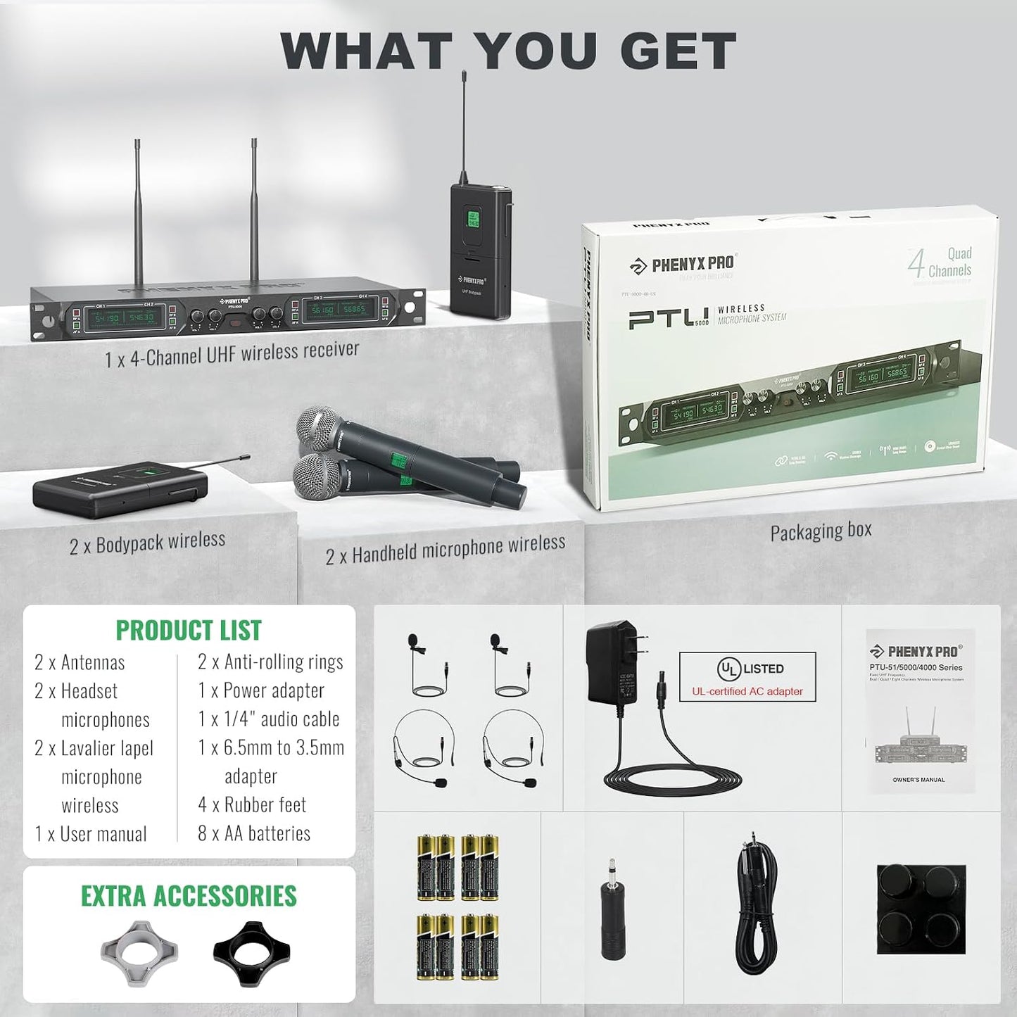 Phenyx Pro Sistema de micrófono inalámbrico, juego de micrófono ina...