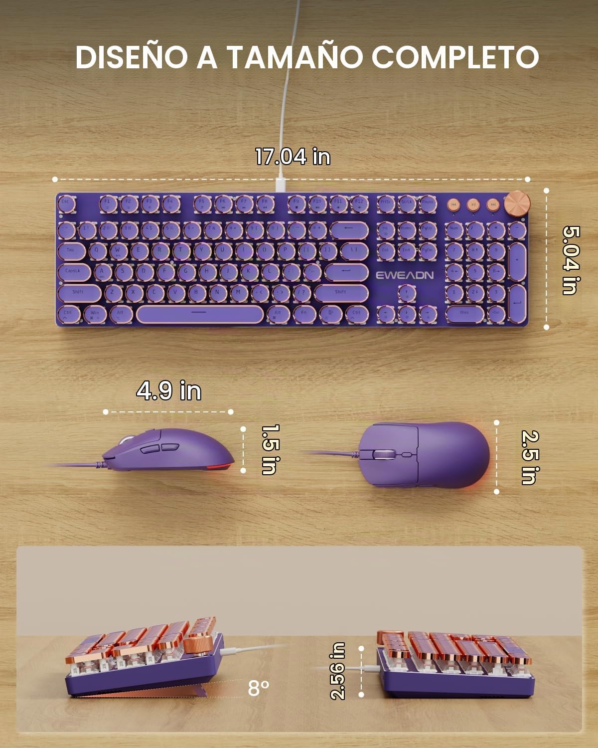 SEUNKWANG Combo de teclado y mouse con máquina de escribir con cabl...