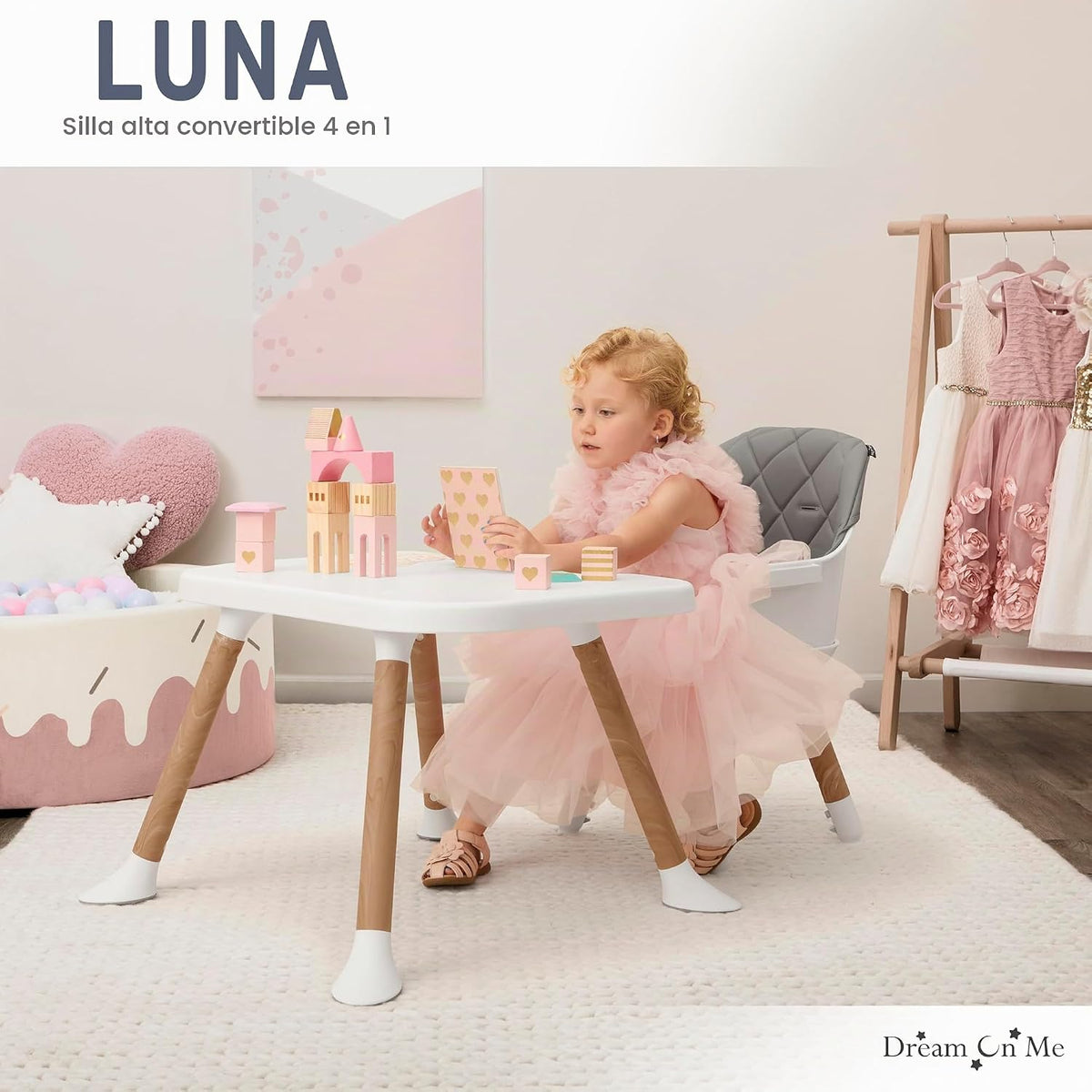 Dream On Me Luna - Silla alta convertible 4 en 1 para bebé en gris...