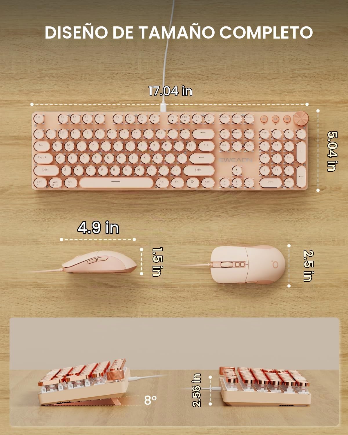 Combo de teclado y mouse con cable para máquina de escribir, interr...