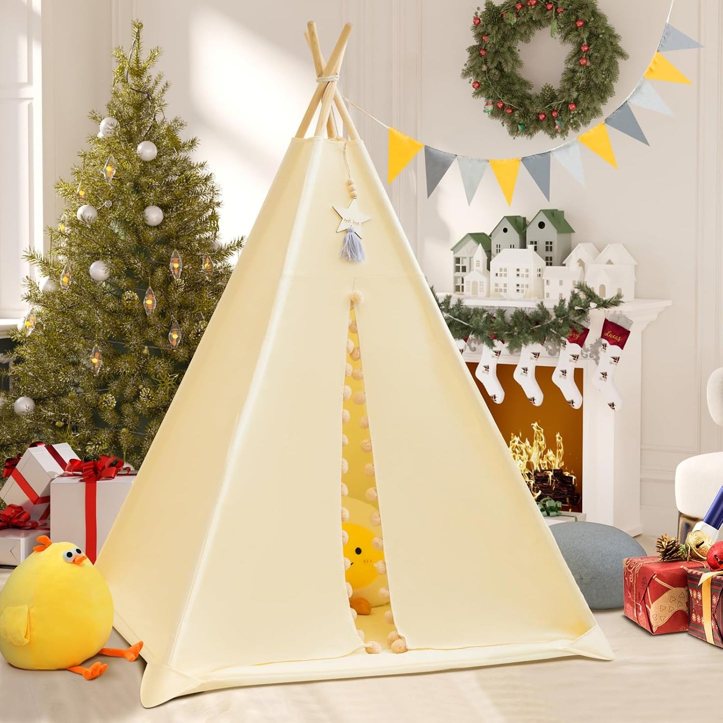 WIRHAO Tienda de campaña tipi para niños con alfombrilla acolchada,...