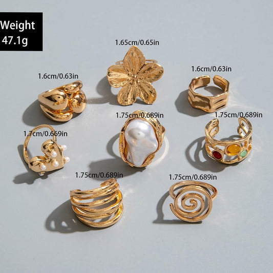IQIC Anillos gruesos de oro para mujer, juego de anillos de plata a...