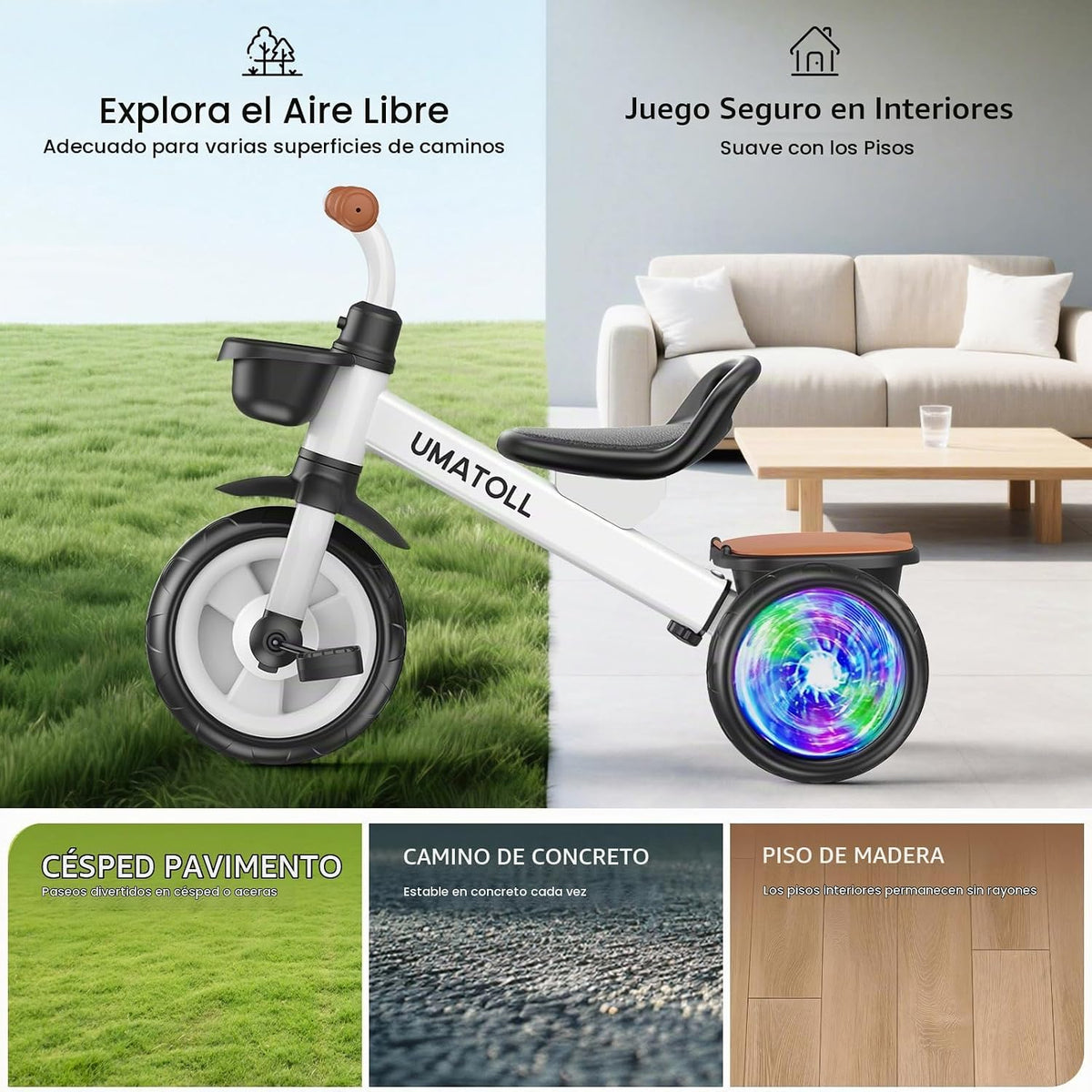 Umatoll Triciclo para niños pequeños de 2 a 5 años, bicicleta ajust...