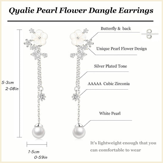 Aretes colgantes de perlas para mujer, cadena larga de enhebrador,...