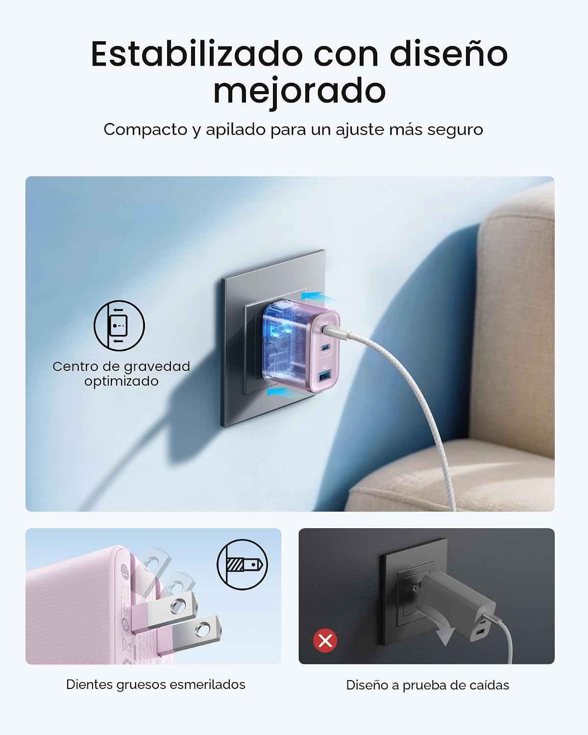 Anker Cargador rápido Nano 70W Max de 3 puertos USB C, cargador tip...