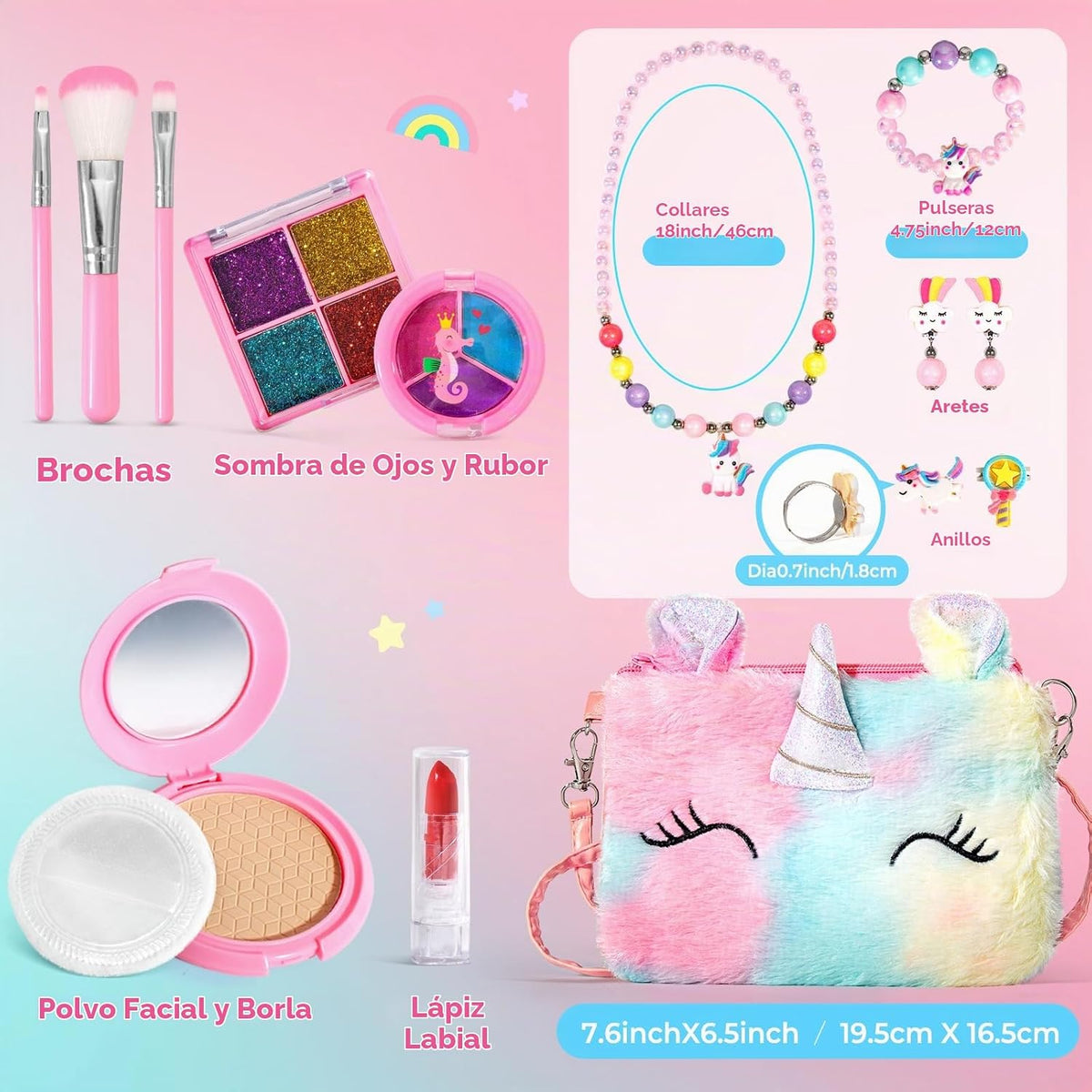 ULOVEME Umicorn - Kit de maquillaje real para niñas pequeñas, jugue...