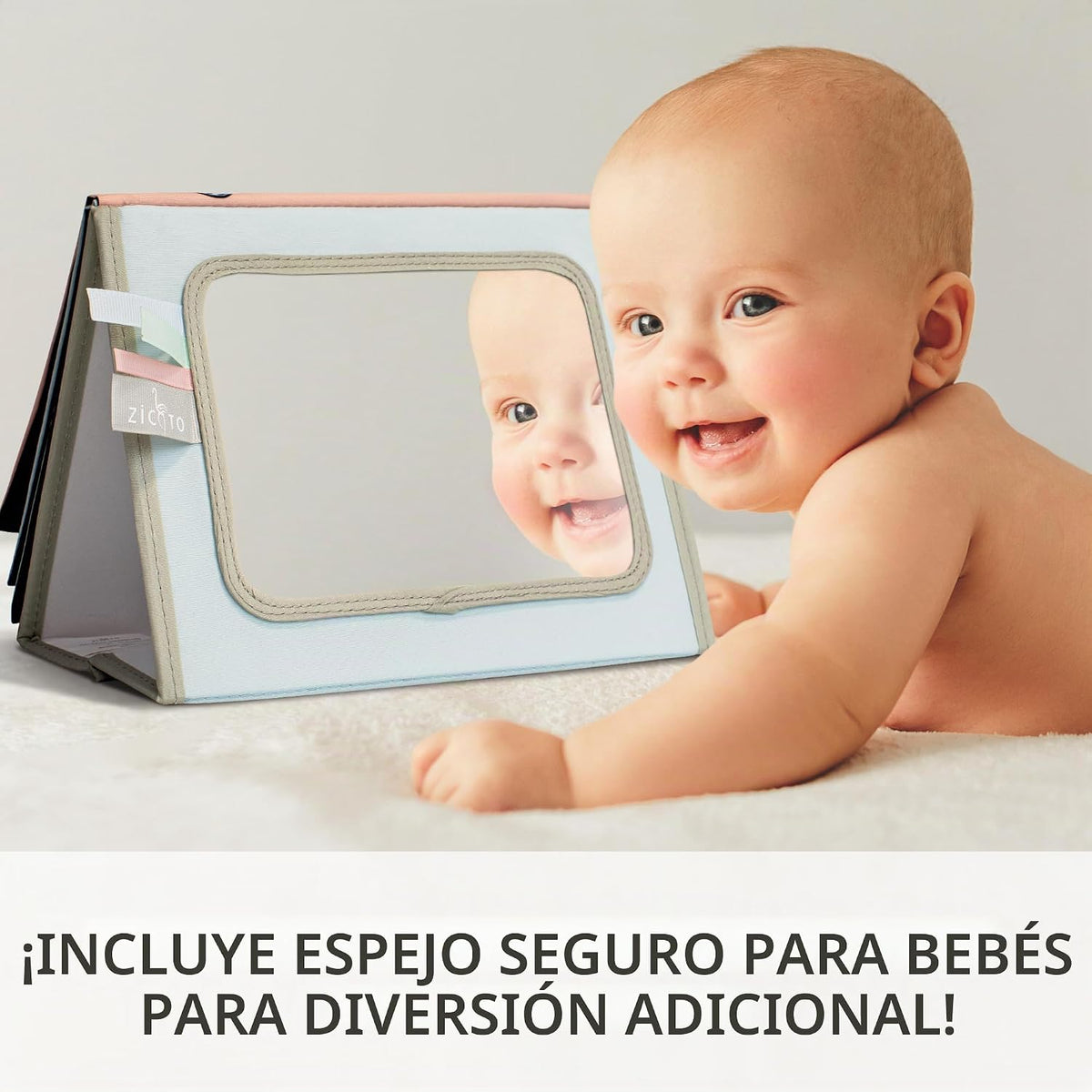 Libro suave para tiempo de barriga con gran espejo seguro para bebé...