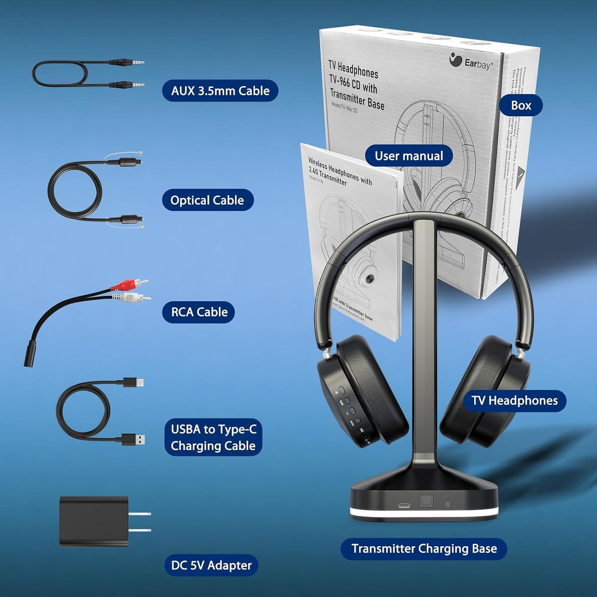 Earbay Auriculares inalámbricos para TV, auriculares para TV, auric...