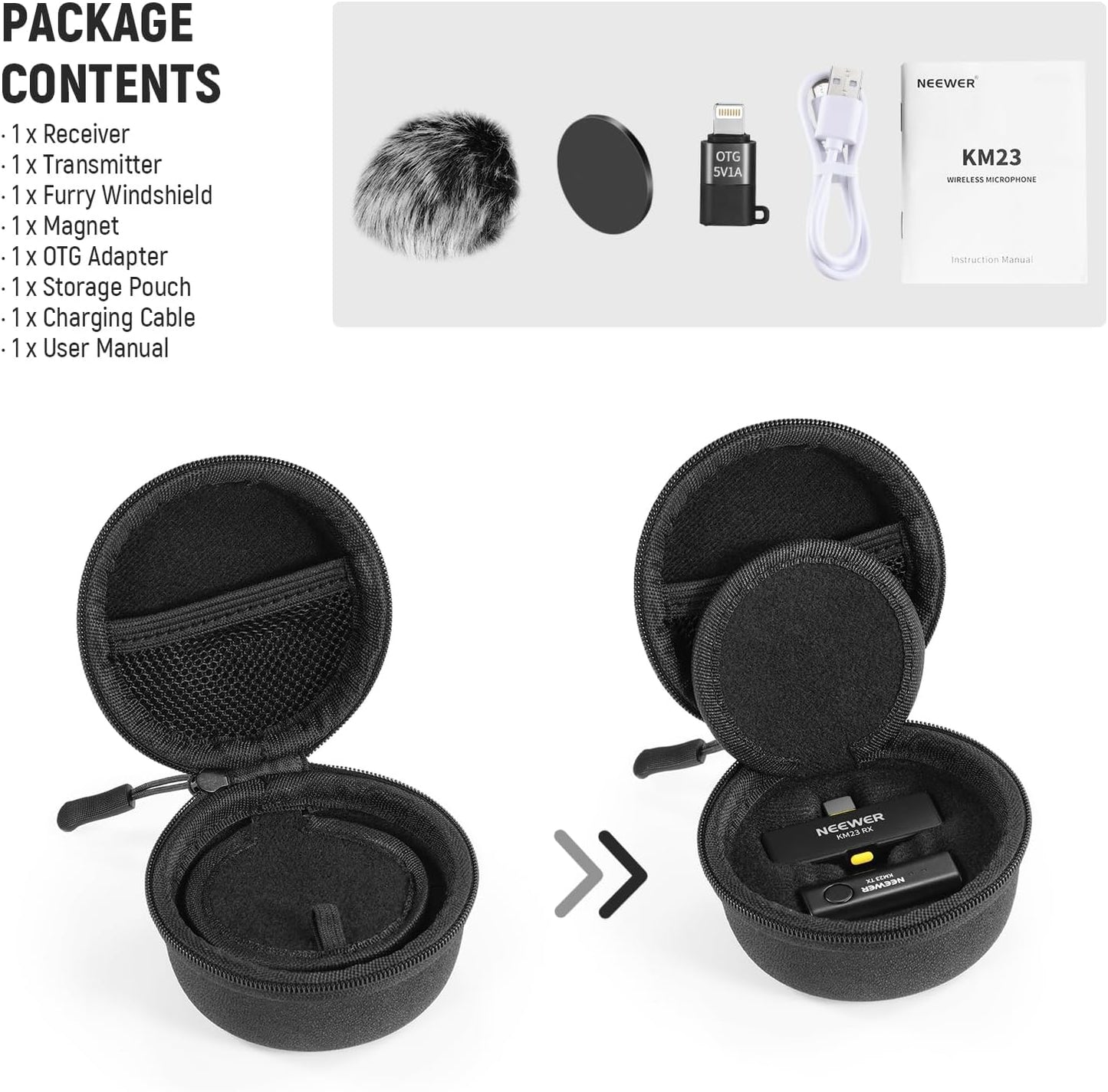 NEEWER Lavalier - Sistema de micrófono inalámbrico, 1 receptor USB...