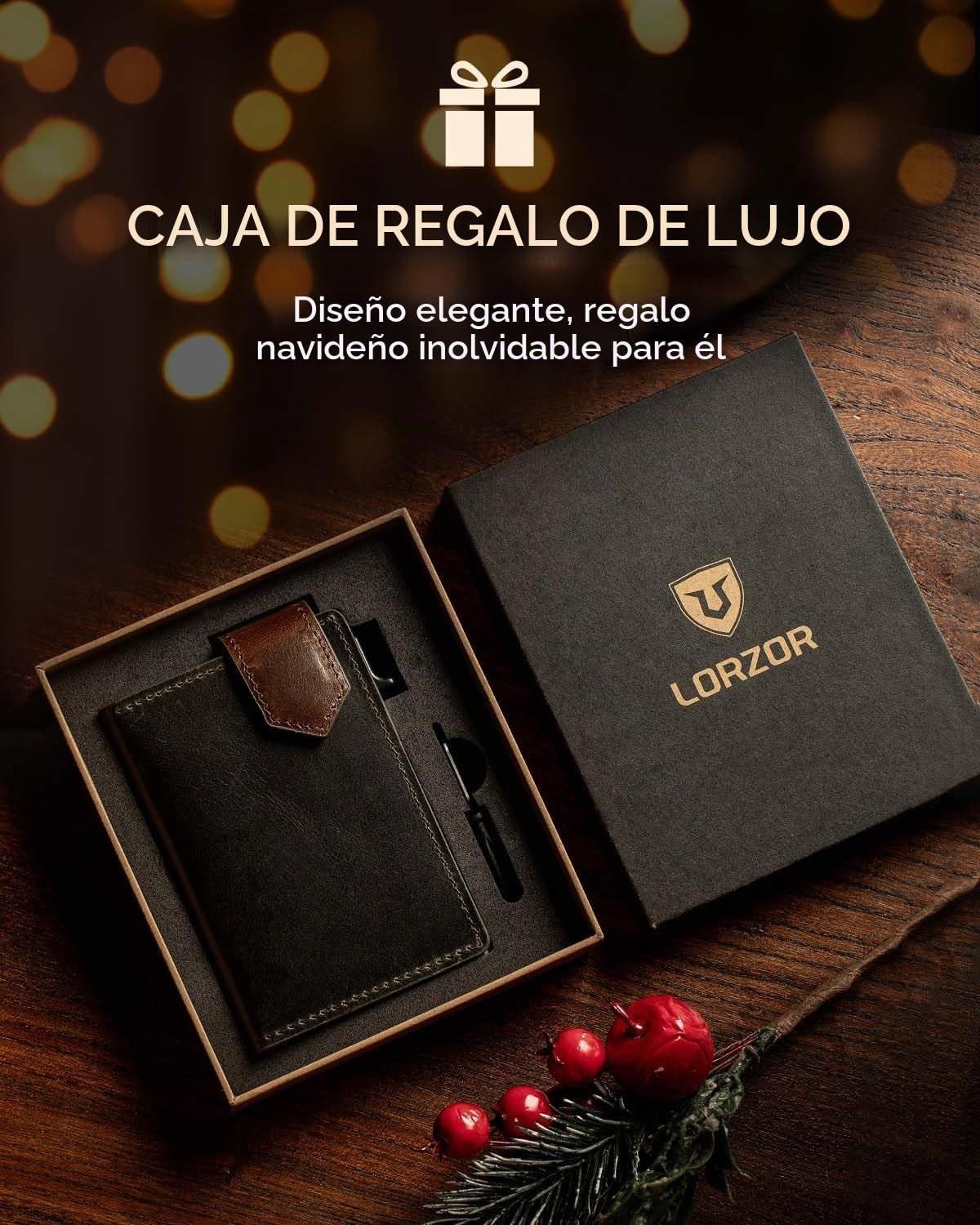LORZOR Cartera delgada para hombres con cierre de seguridad, billet...