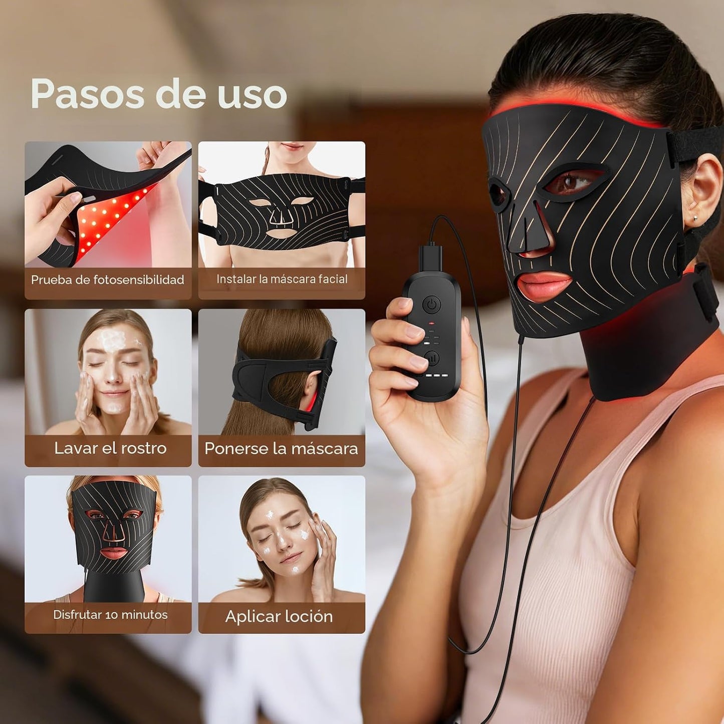 ONLUKY Terapia de luz roja para cara, máscara facial LED terapia de...