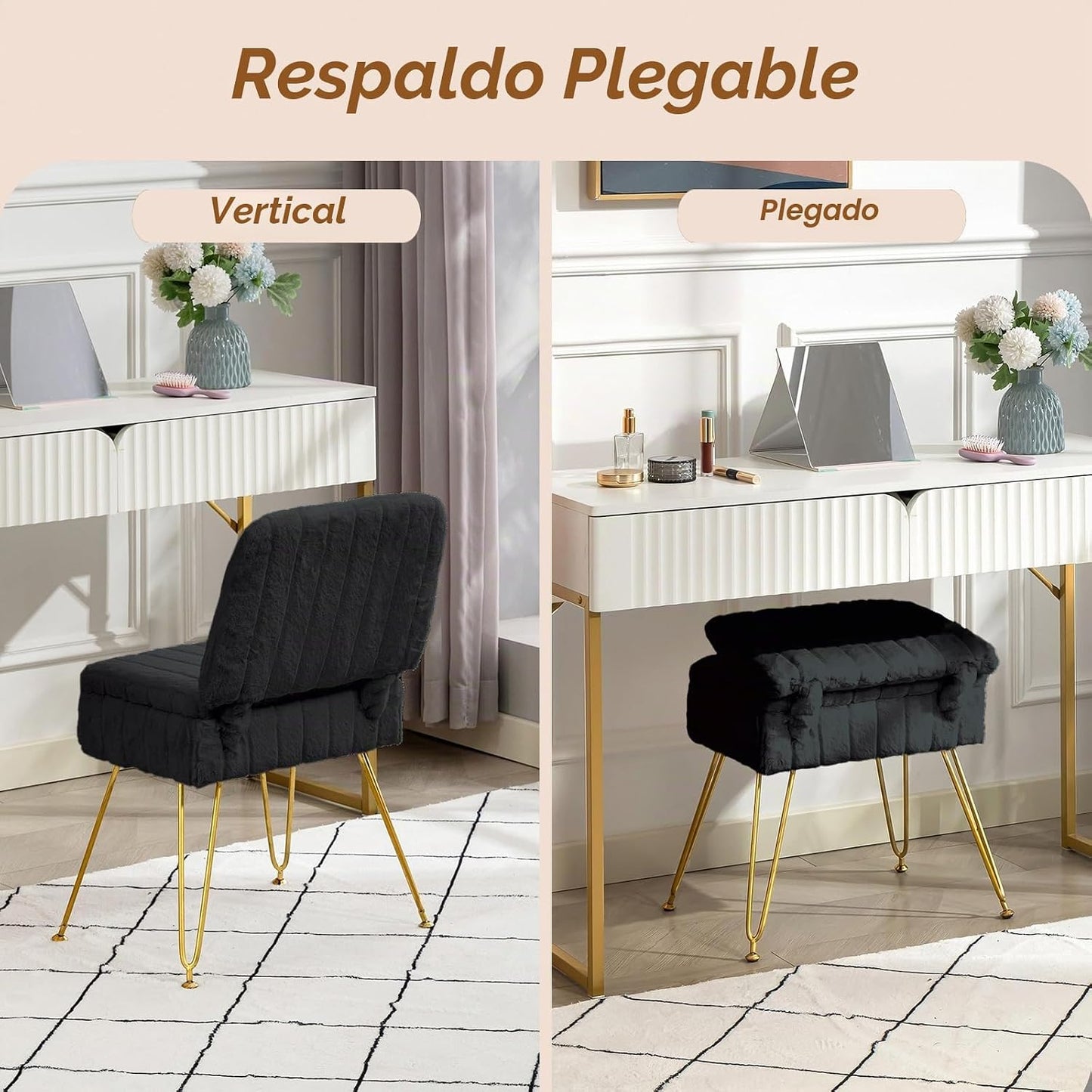 Manyday Silla de tocador con almacenamiento, cómoda otomana con res...