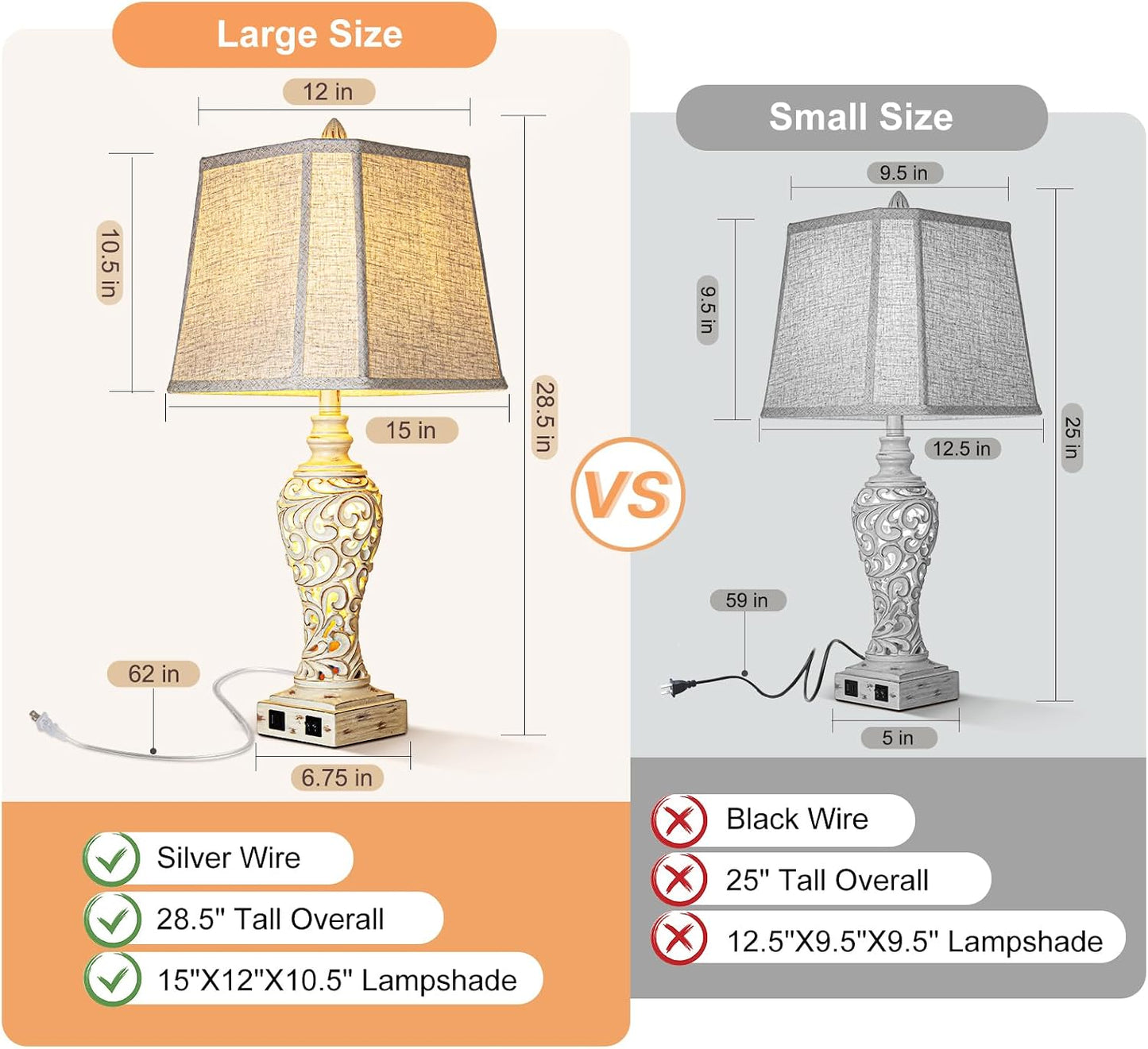 LuxSight Collection Juego de 2 lámparas de mesa de 28.5 pulgadas co...