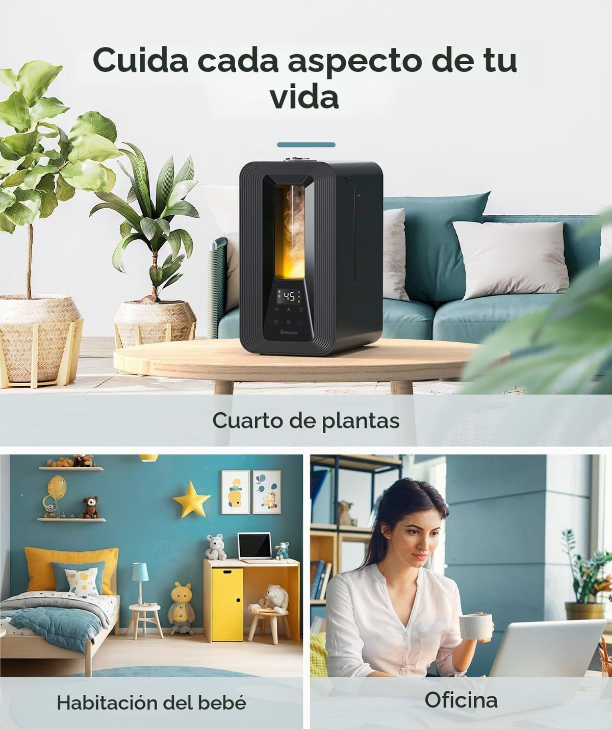 BREEZOME Humidificadores de 6L para dormitorio, humidificador de ll...