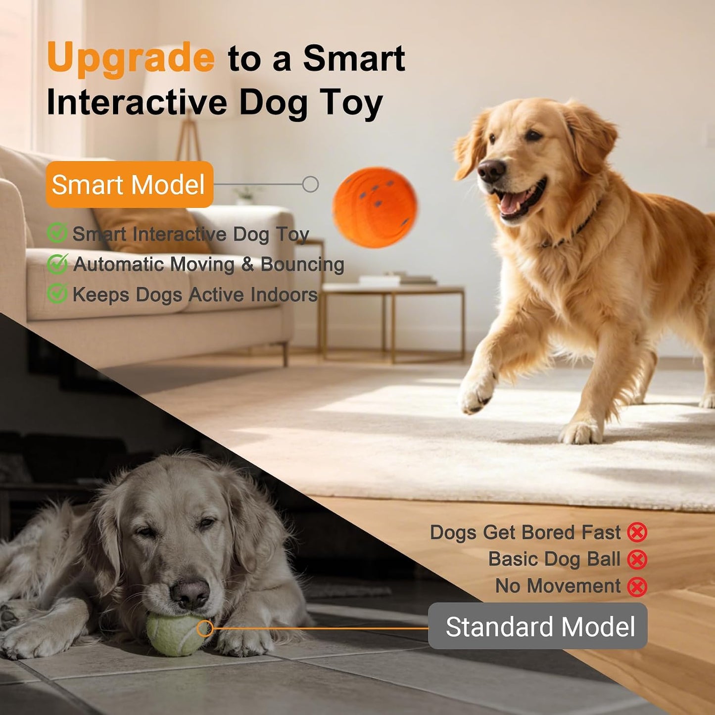Pelota automática interactiva para perros, juguete de movimiento au...