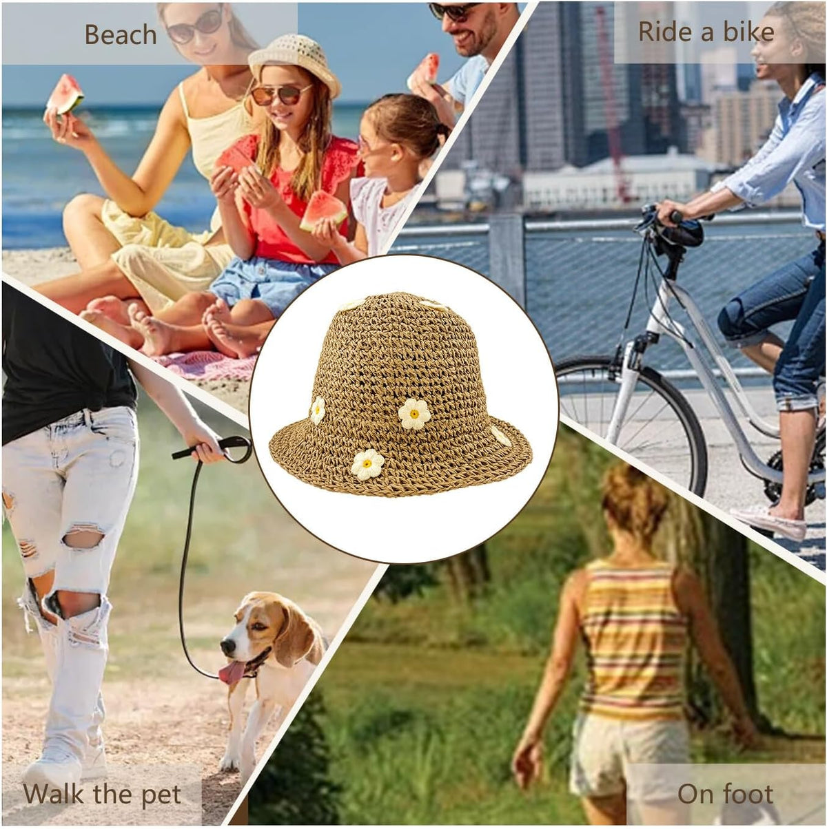 Sombrero de pescador de ganchillo, sombrero de paja para el sol, so...