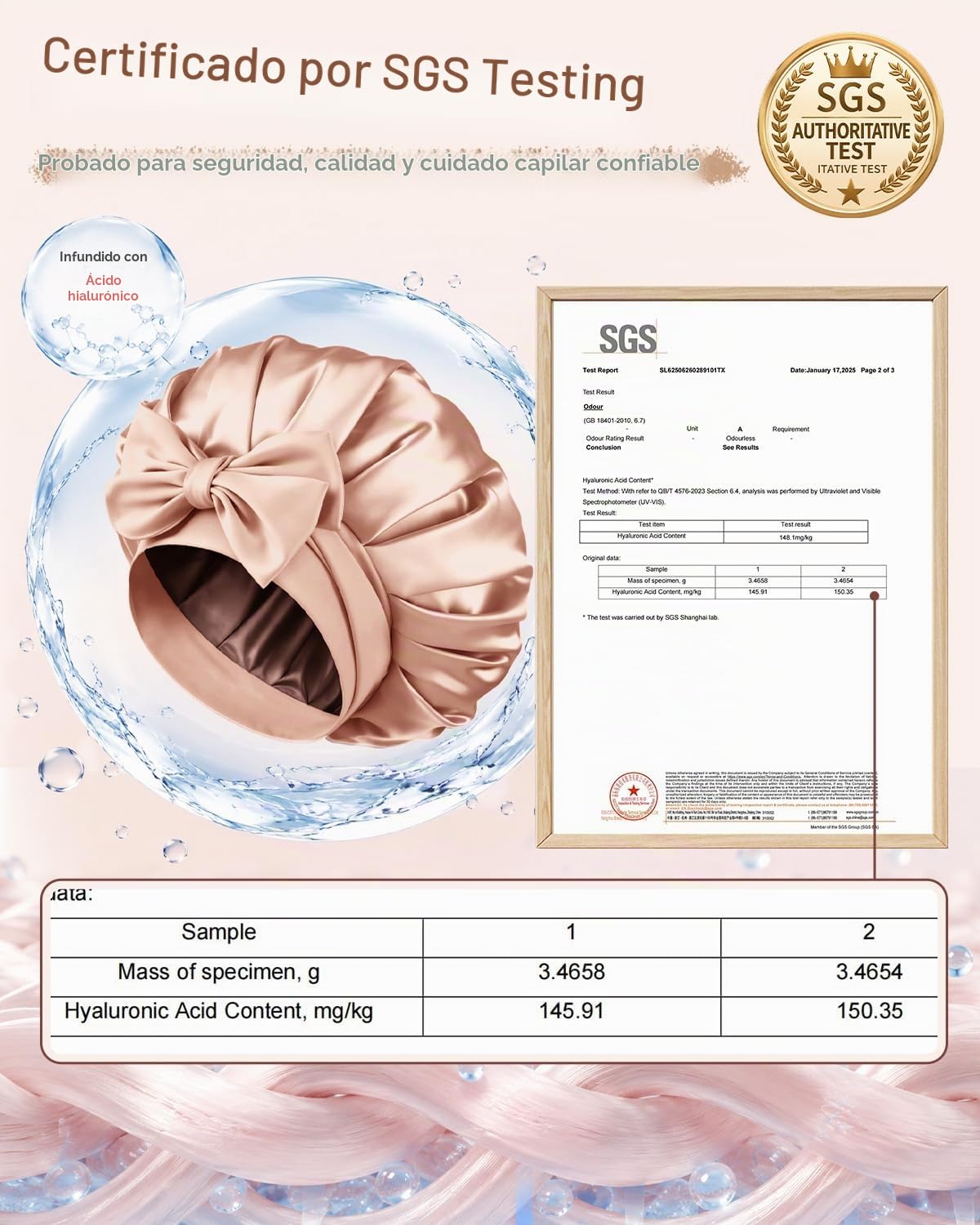 BONNET QUEEN Gorro de seda para mujeres durmiendo, ácido hialurónic...