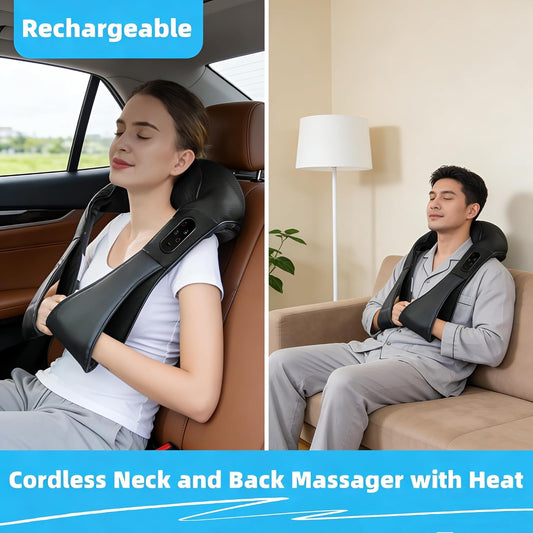 EAshuhe Masajeador de cuello inalámbrico con calor, masajeador de e...