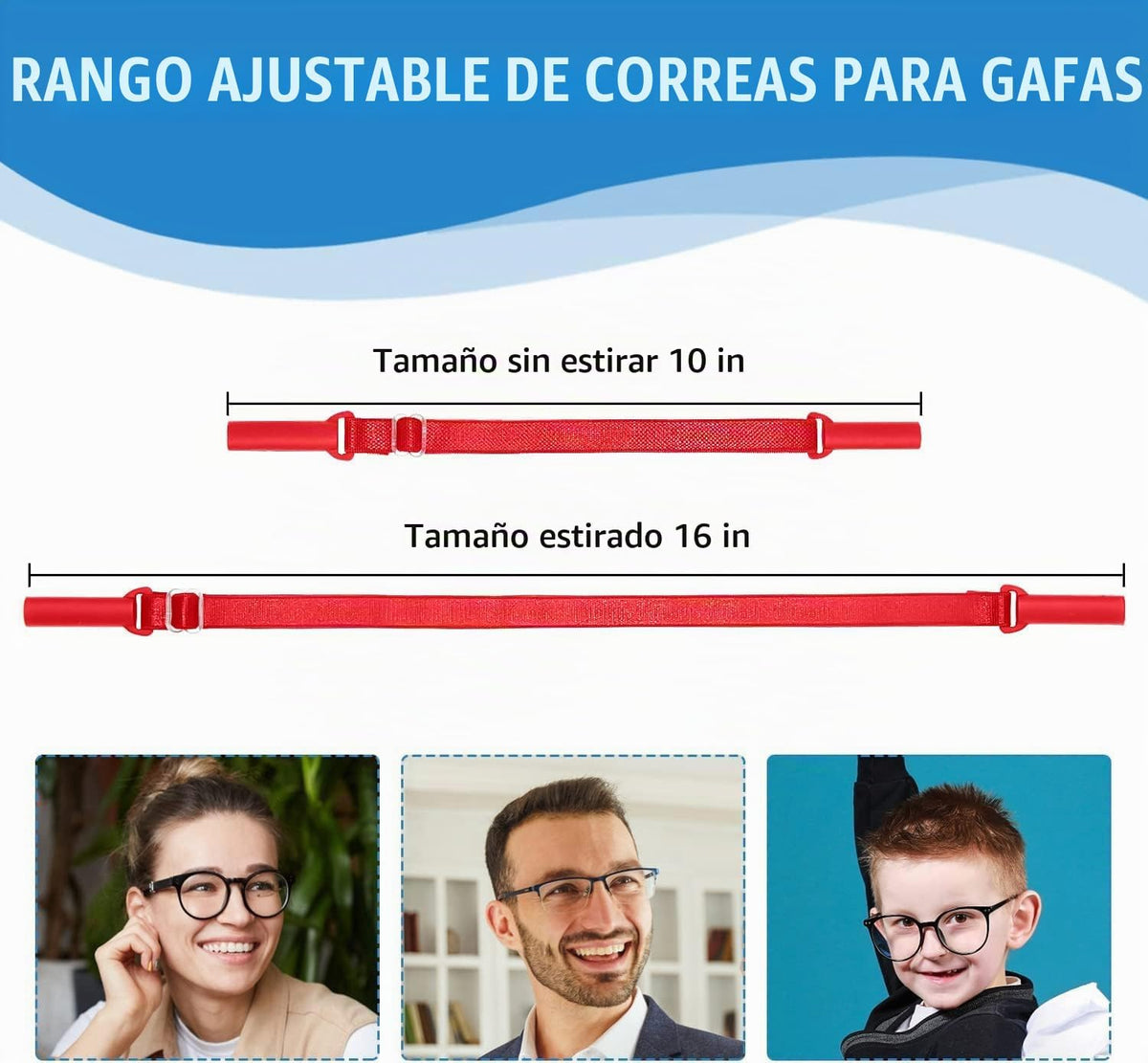 Enenfly Correas ajustables para gafas, paquete de 3 retenedores de...
