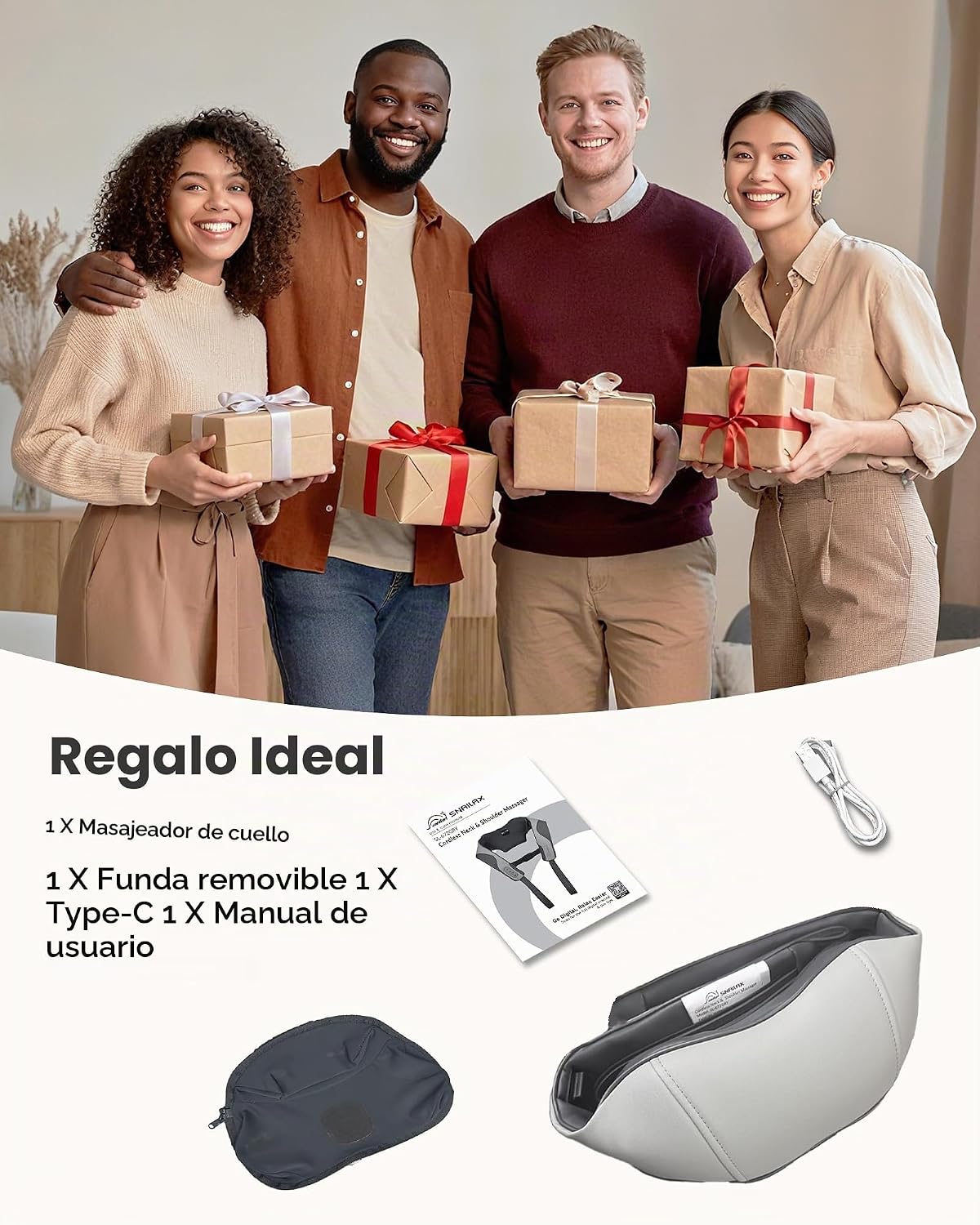 Snailax Masajeador de cuello inalámbrico \u2013 Masajeador de hombr...