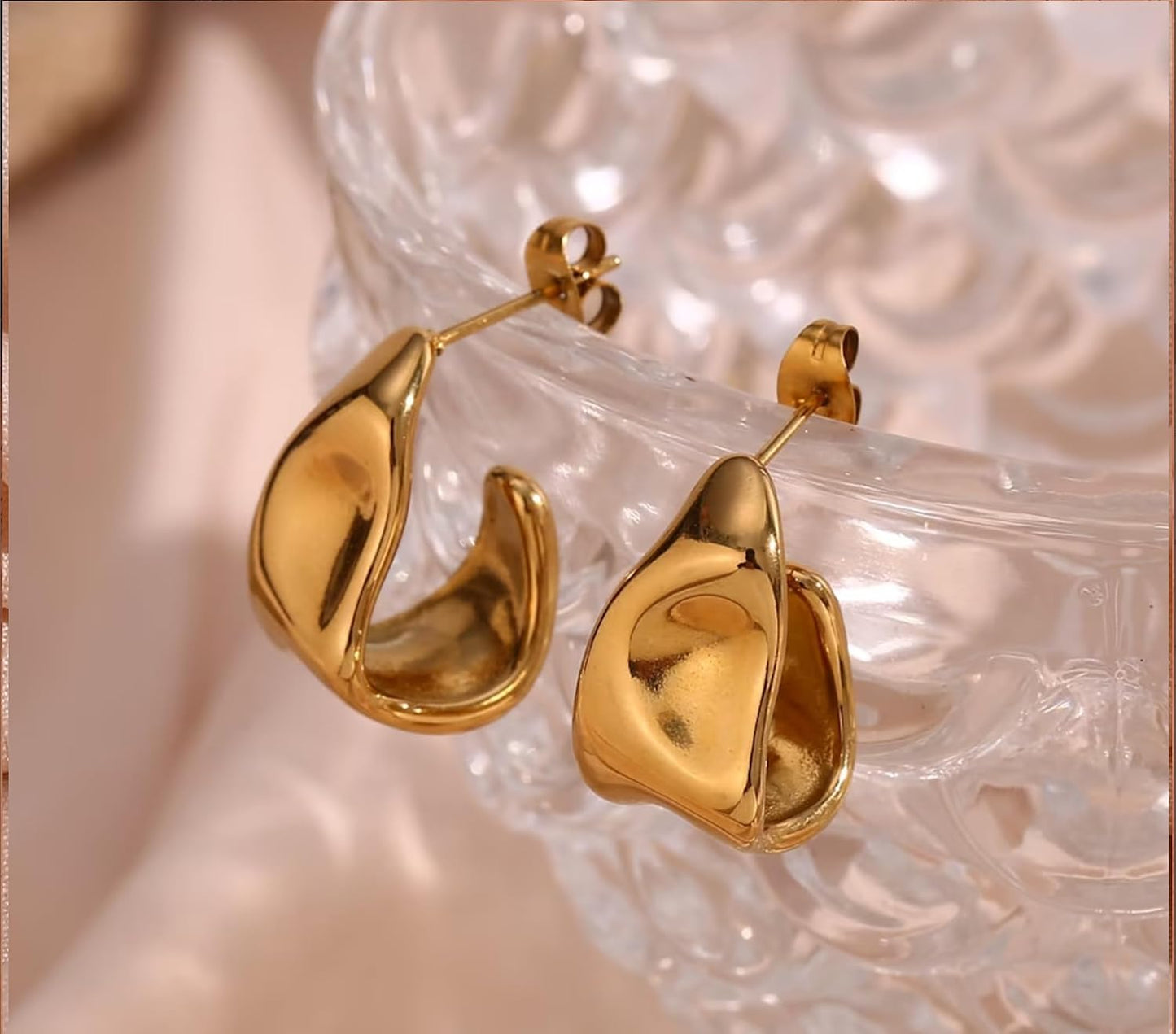 Amicon Pendientes de oro grueso para mujer, chapados en oro de 14 q...