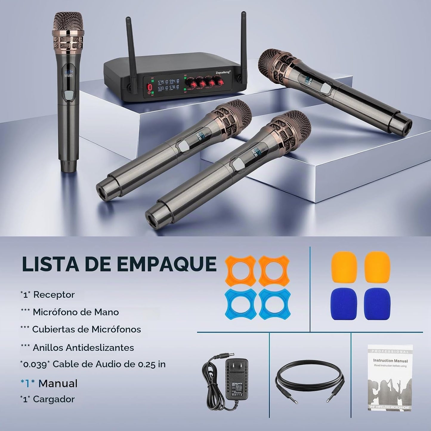 Sistema de micrófono inalámbrico profesional, 4 canales, juego de k...
