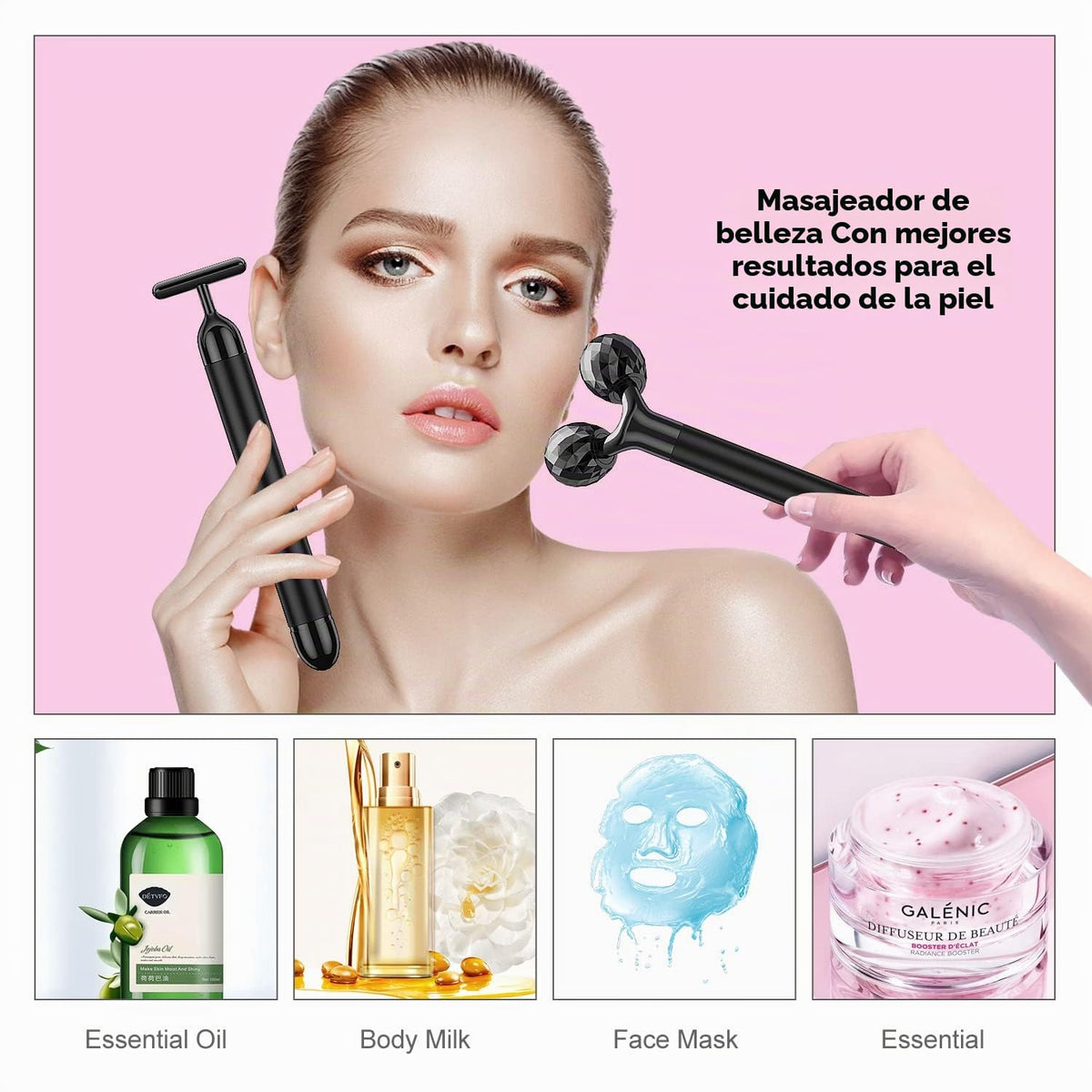 Masajeador facial eléctrico Beauty Bar 2 en 1, rodillo 3D y forma d...