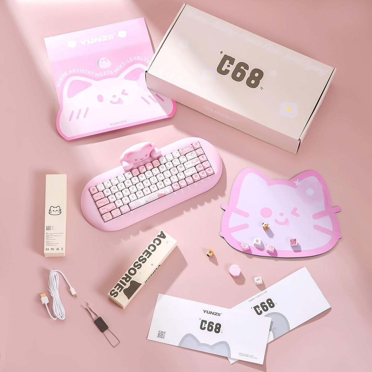 YUNZII Teclado mecánico inalámbrico C68, 65% de diseño, intercambio...
